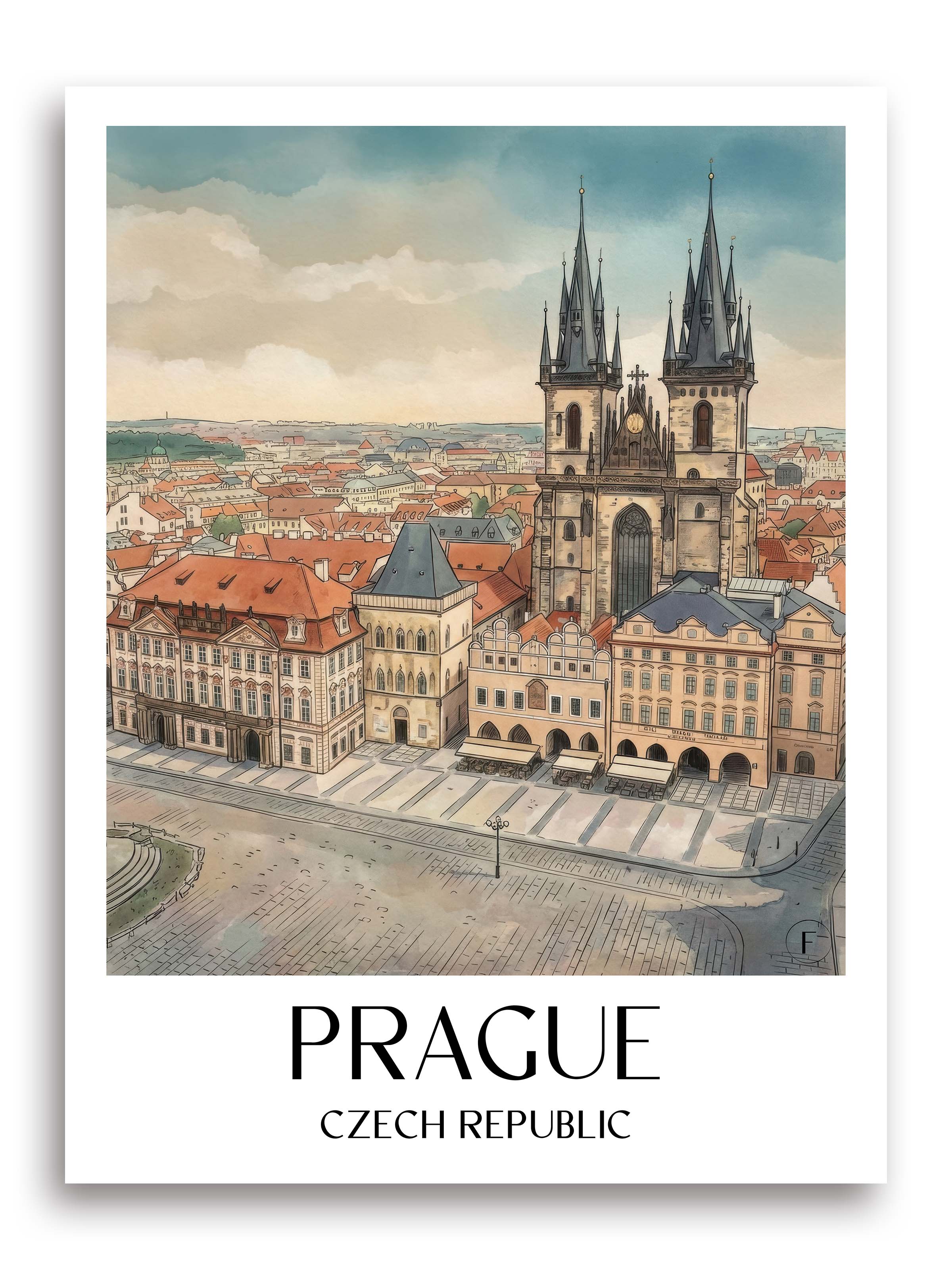 Prag Poster - Tschechien Kunstdruck - Aquarell von A4 bis A1 - favplace