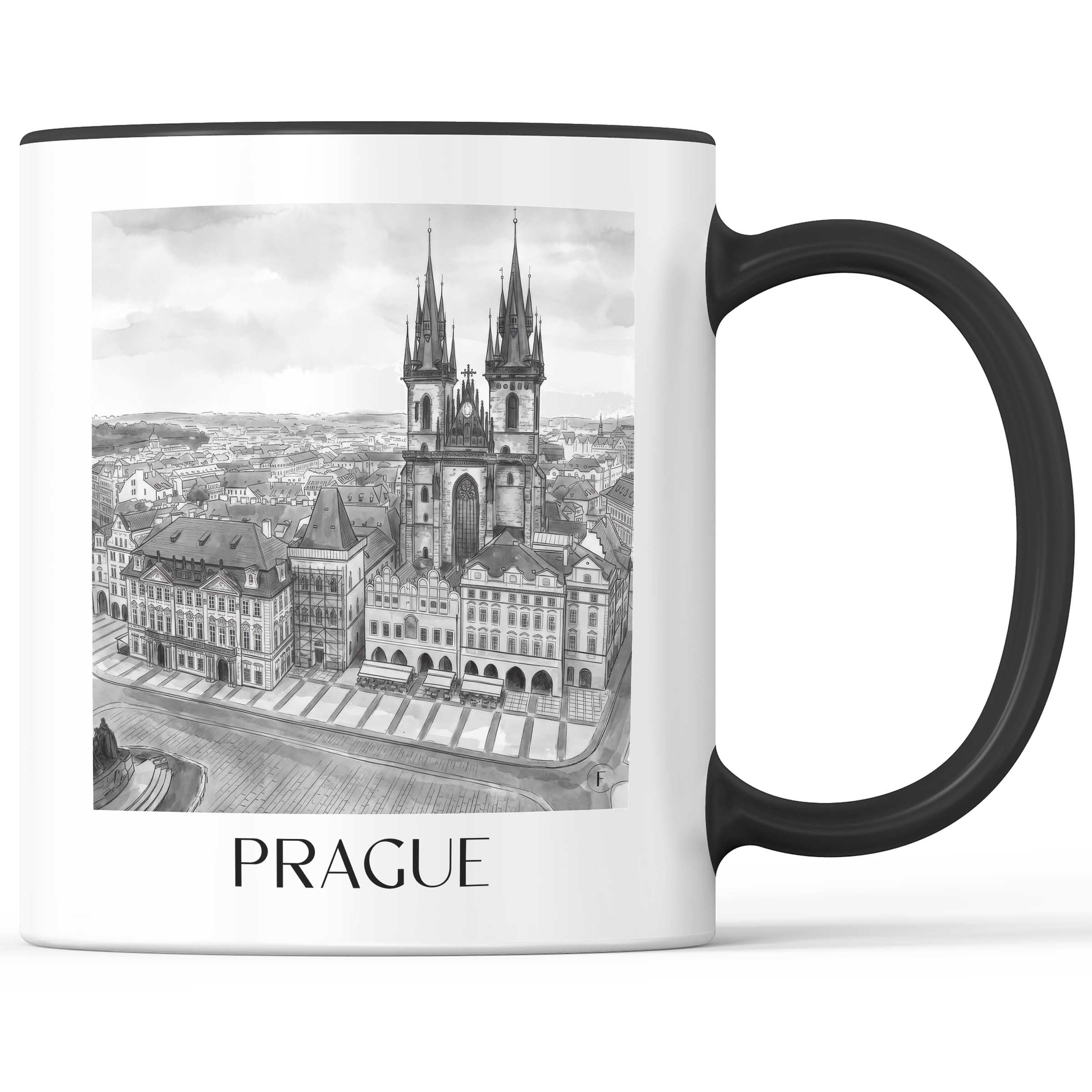 Prag - Tschechien Becher - Kaffeetasse im Aquarell Schwarz-Weiß Stil - favplace