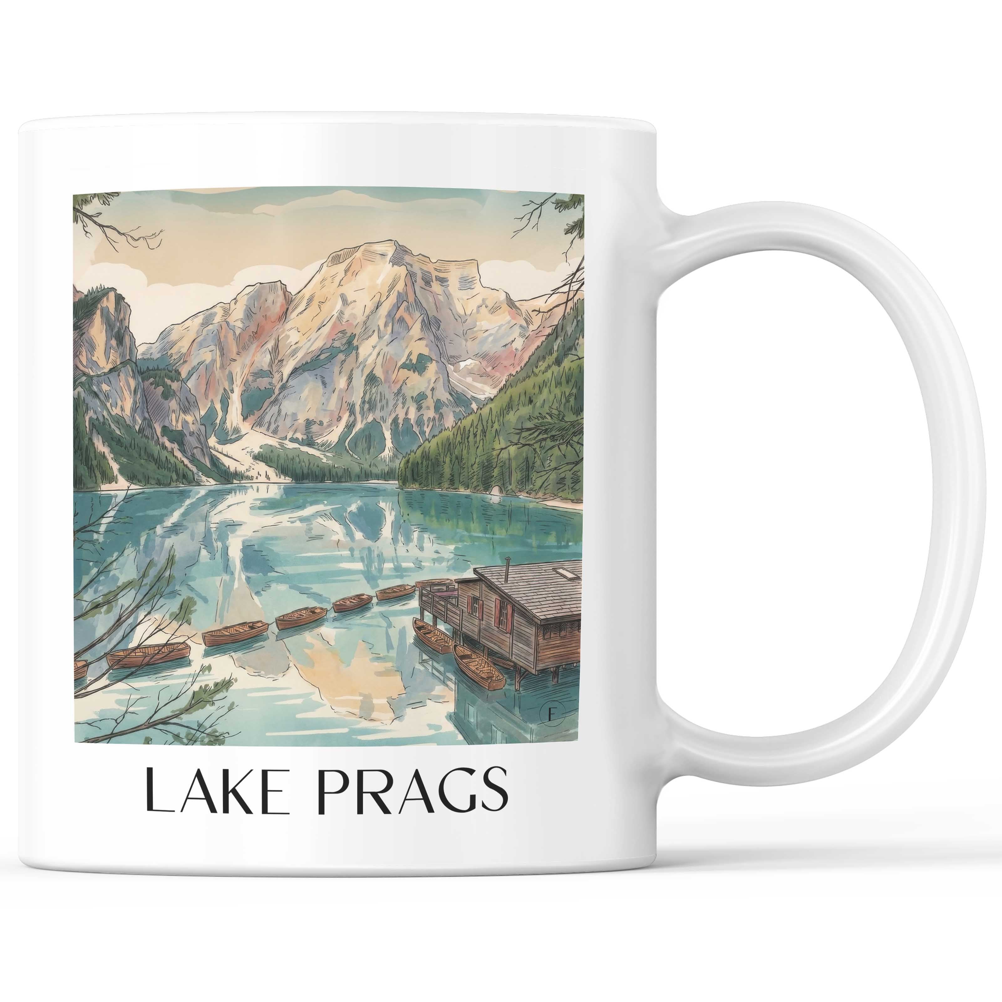 Pragser Wildsee Kaffeebecher - Südtirol - Italien Becher - Kaffeetasse im Aquarell Stil - favplace
