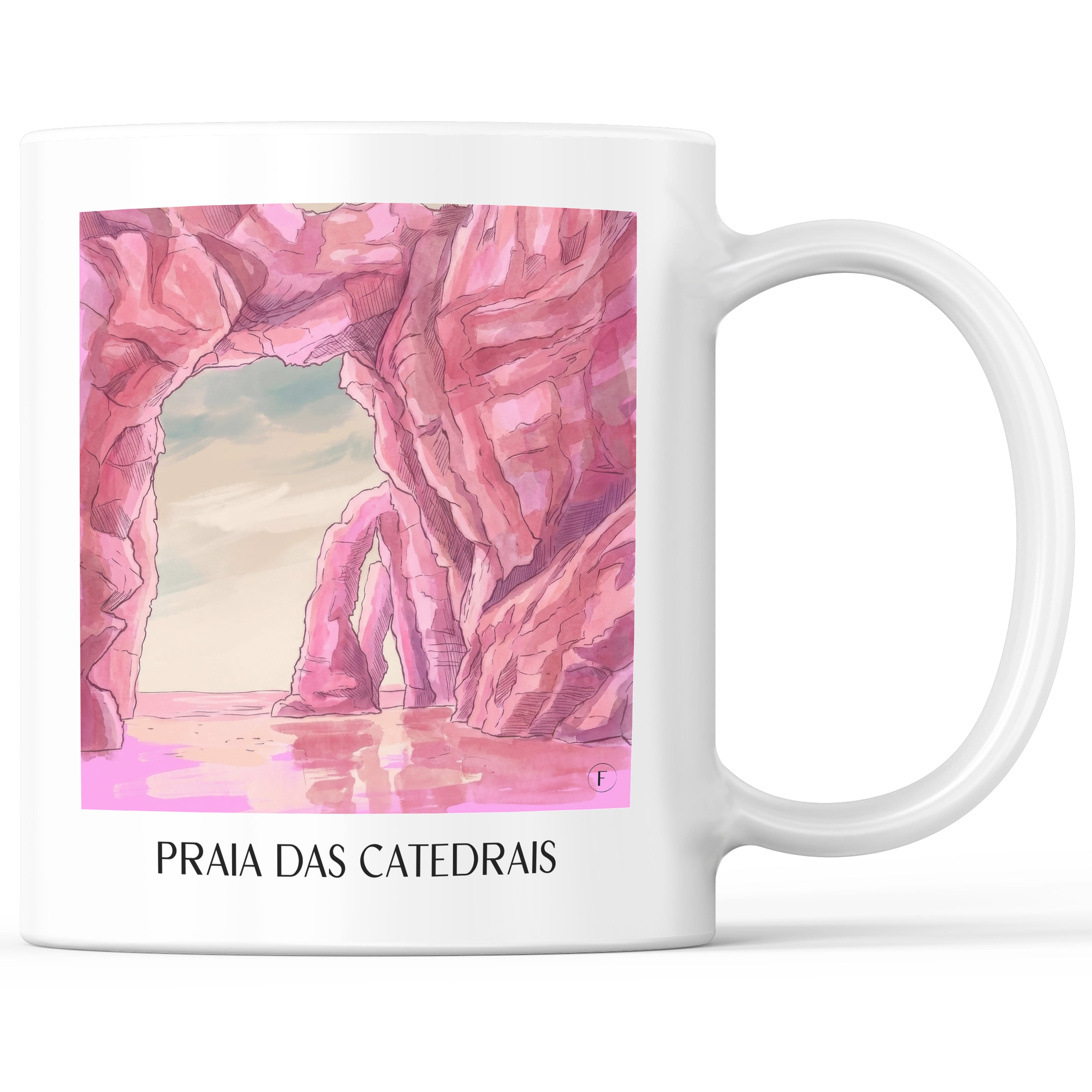 Praia das Catedrais Kaffeebecher - Spanien - Spanien Becher - Kaffeetasse im Aquarell Pink Stil - favplace