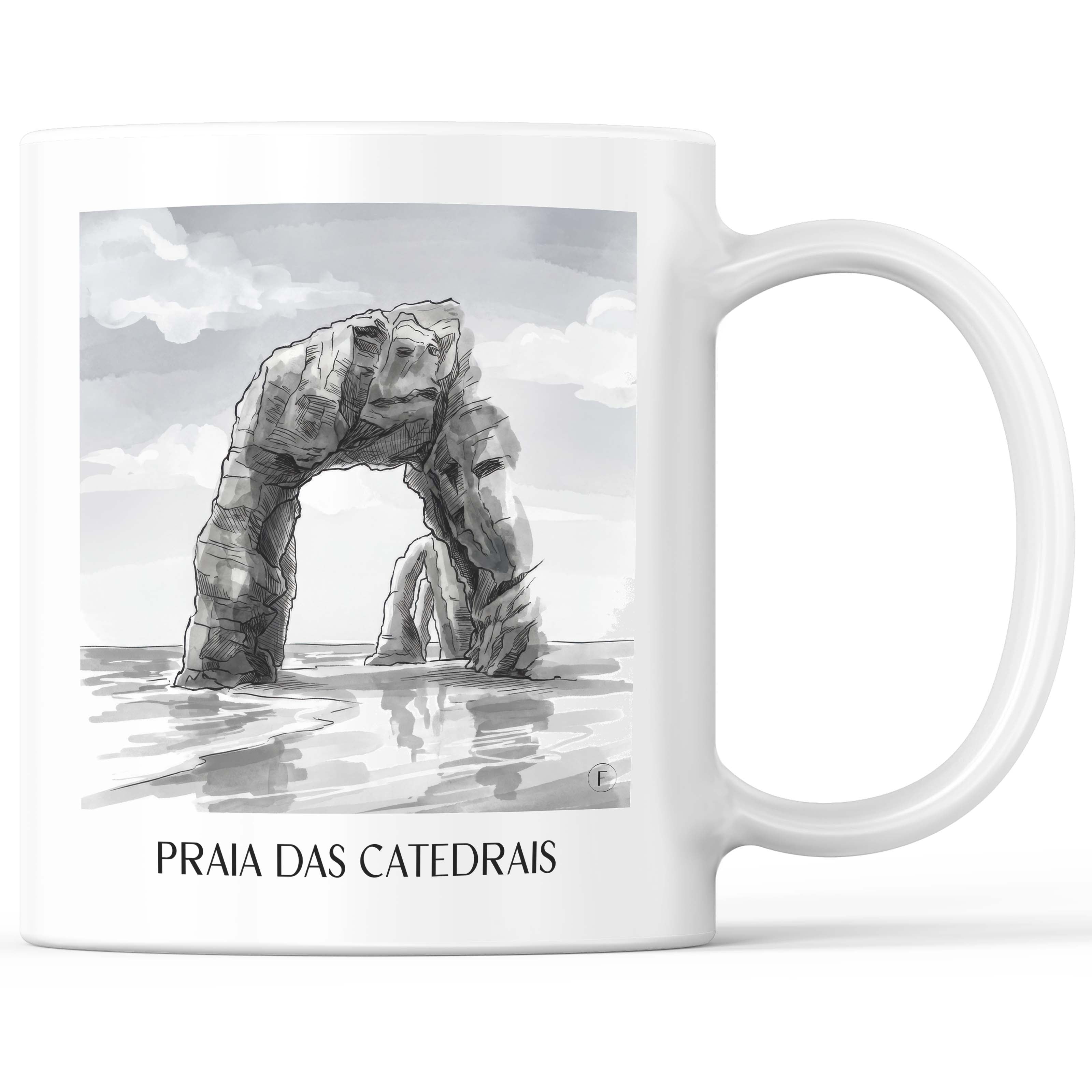 Praia das Catedrais Kaffeebecher - Spanien - Spanien Becher - Kaffeetasse im Aquarell Schwarz-Weiß Stil - favplace