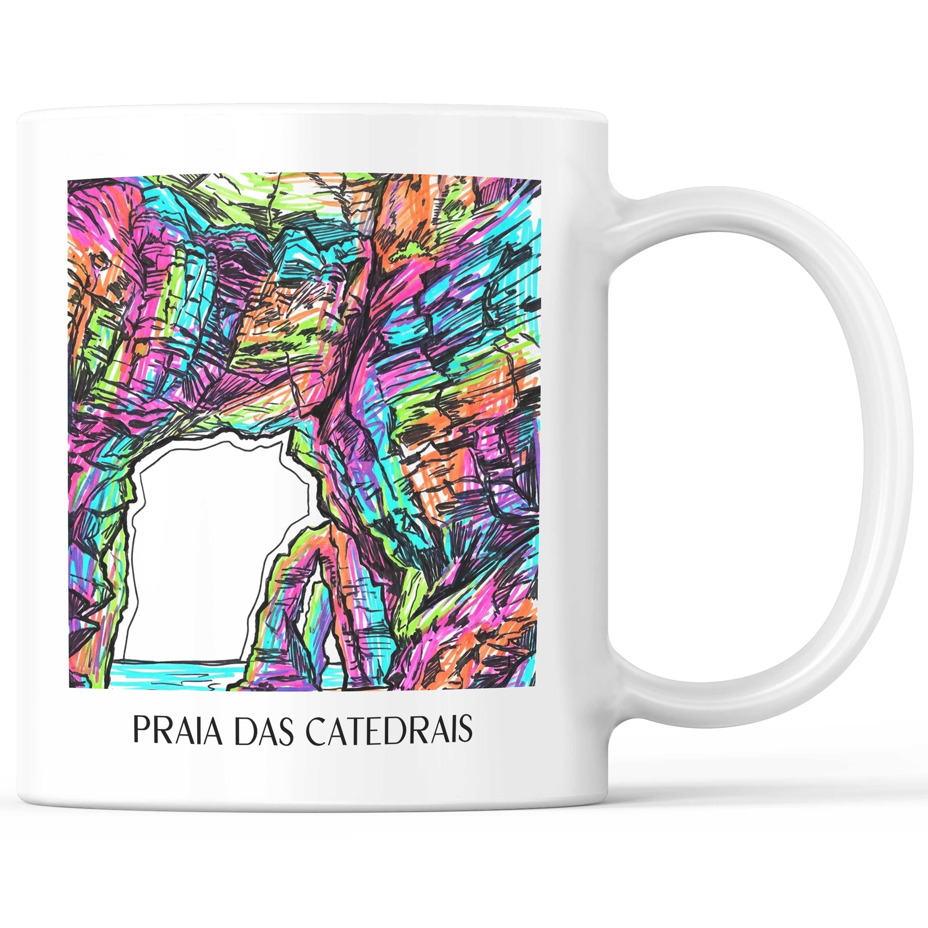 Praia das Catedrais Kaffeebecher - Spanien - Spanien Becher - Kaffeetasse im Tag Graffiti Stil - favplace