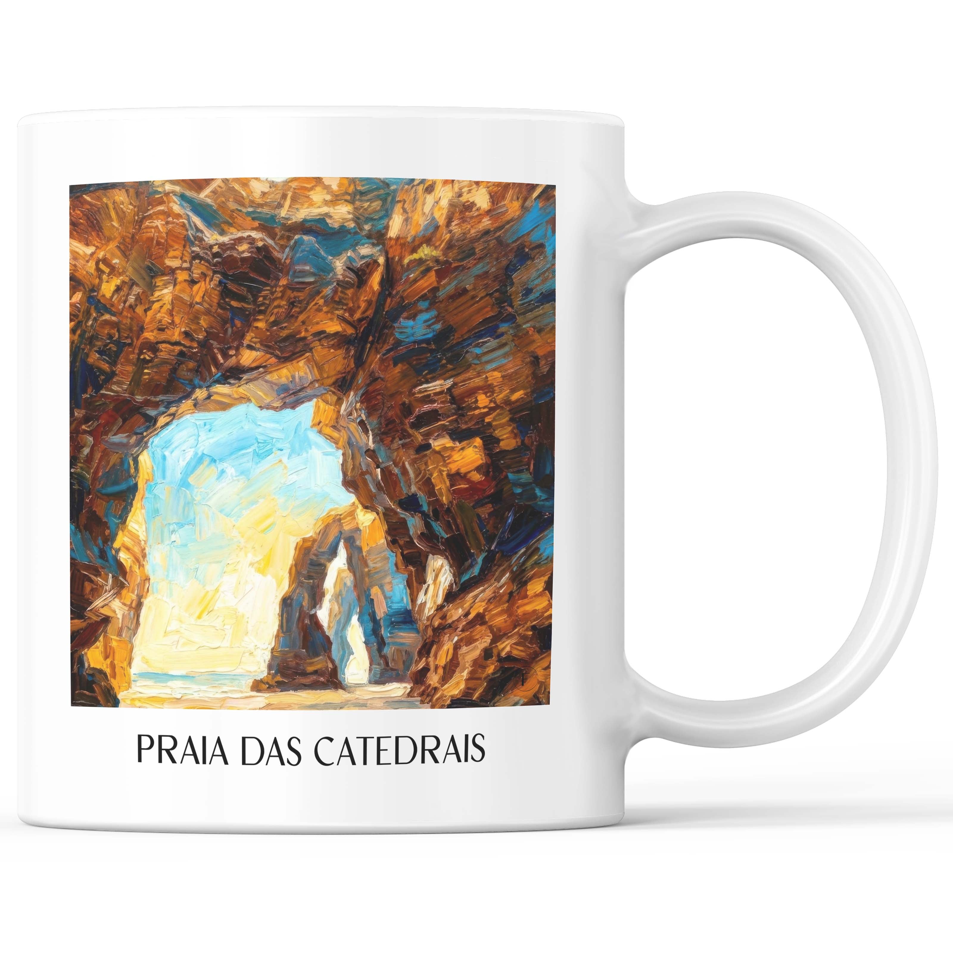 Praia das Catedrais Kaffeebecher - Spanien - Spanien Becher - Kaffeetasse im Ölgemälde Stil - favplace