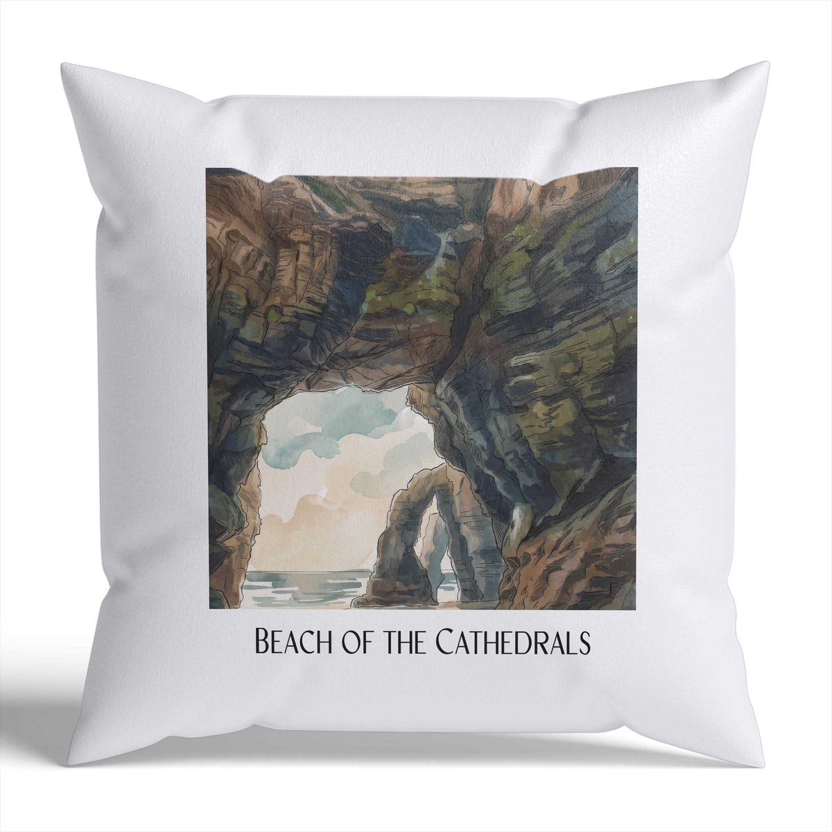 Praia das Catedrais Kissenhülle - Zierkissen Bezug - Spanien - Spanien Kissen bzw. Kissenbezug im Aquarell Stil - favplace