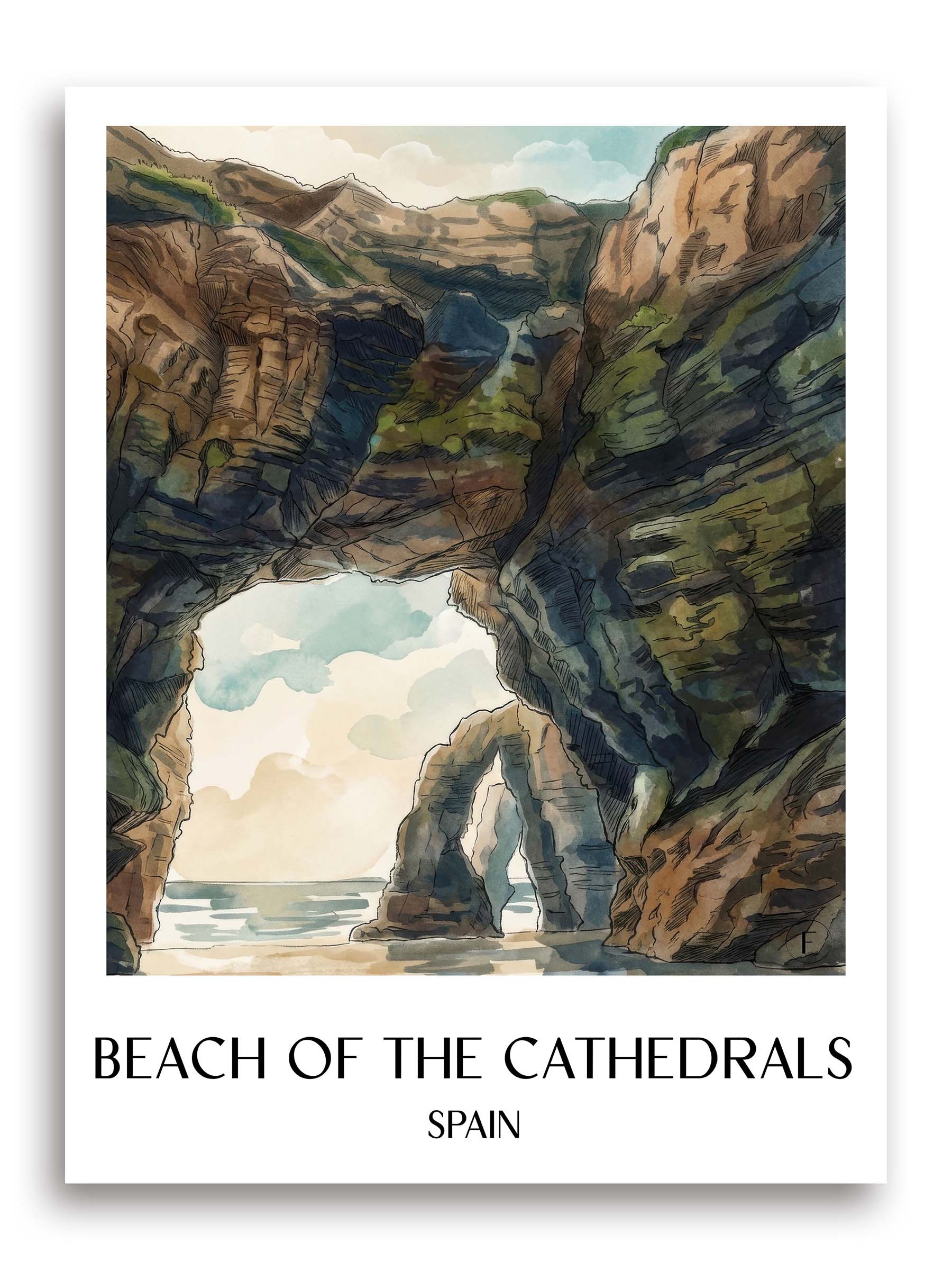 Praia das Catedrais Poster - Spanien - Spanien Kunstdruck - Aquarell von A4 bis A1 - favplace