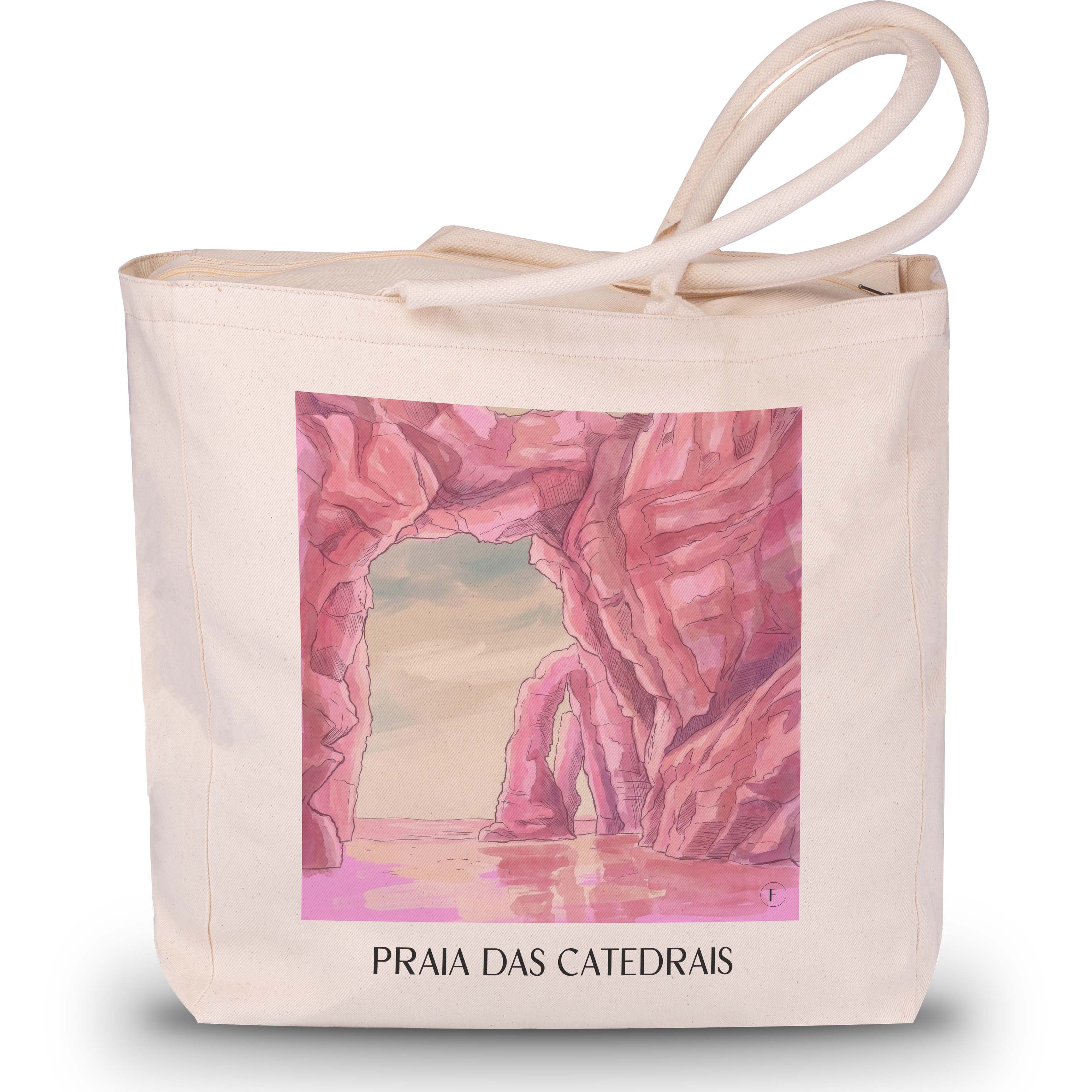 praia-das-catedrais-spanien-spanien-einkaufstasche-aquarell-pink-rosa