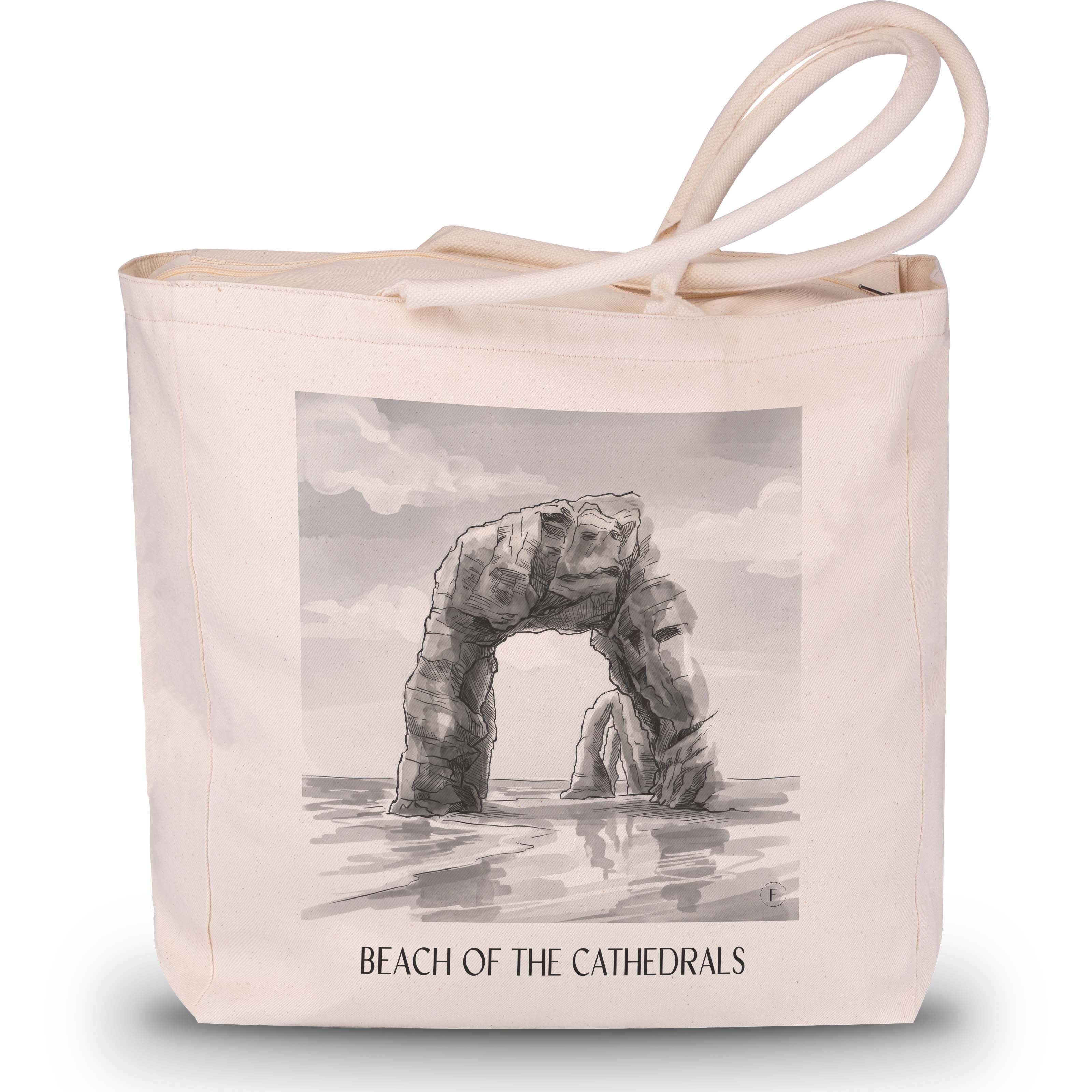 Praia das Catedrais Shopping Tasche - Spanien - Spanien Tote Bag - Einkaufstasche im Aquarell Schwarz-Weiß Stil - favplace