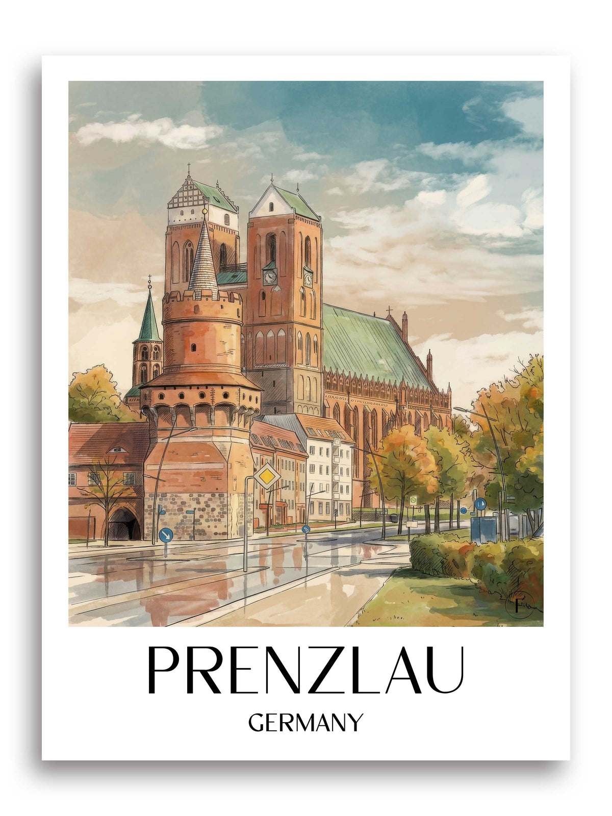 Prenzlau Poster - Uckermark - Deutschland Kunstdruck - Aquarell von A4 bis A1 - favplace