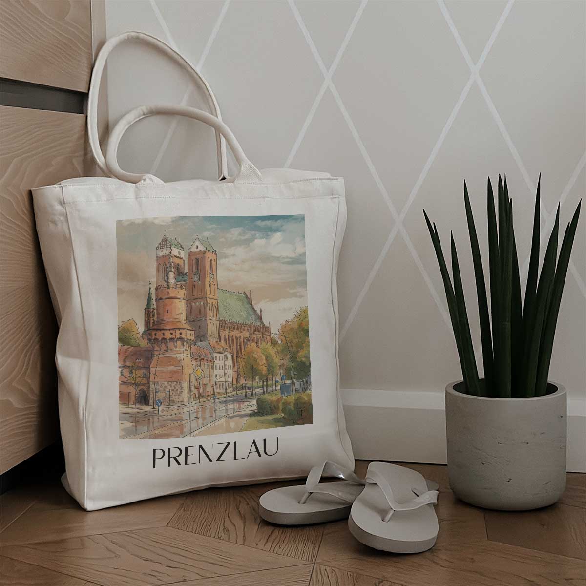 prenzlau-uckermark-deutschland-einkaufstasche-aquarell