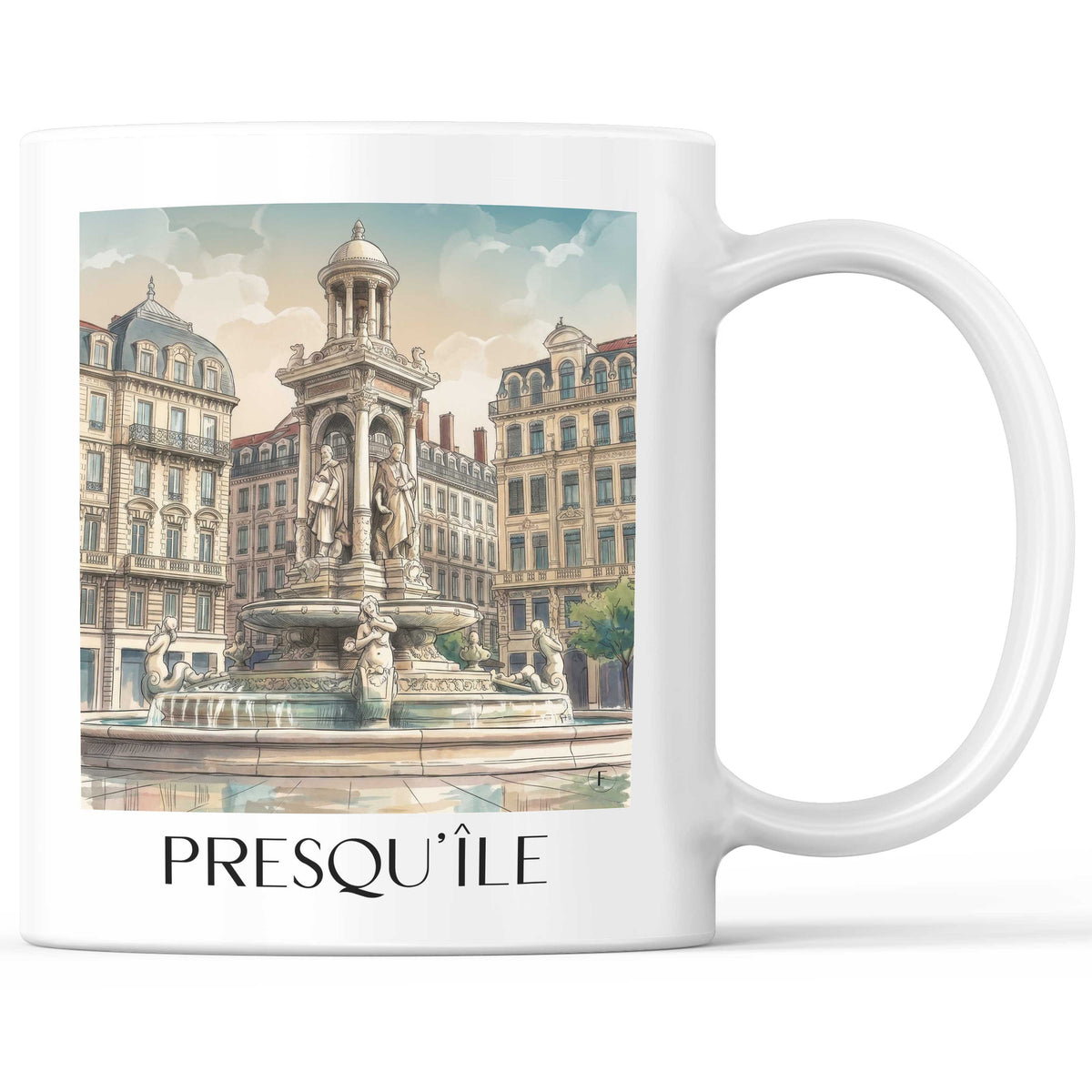 Presqu'île Kaffeebecher - Lyon - Frankreich Becher - Kaffeetasse im Aquarell Stil - favplace
