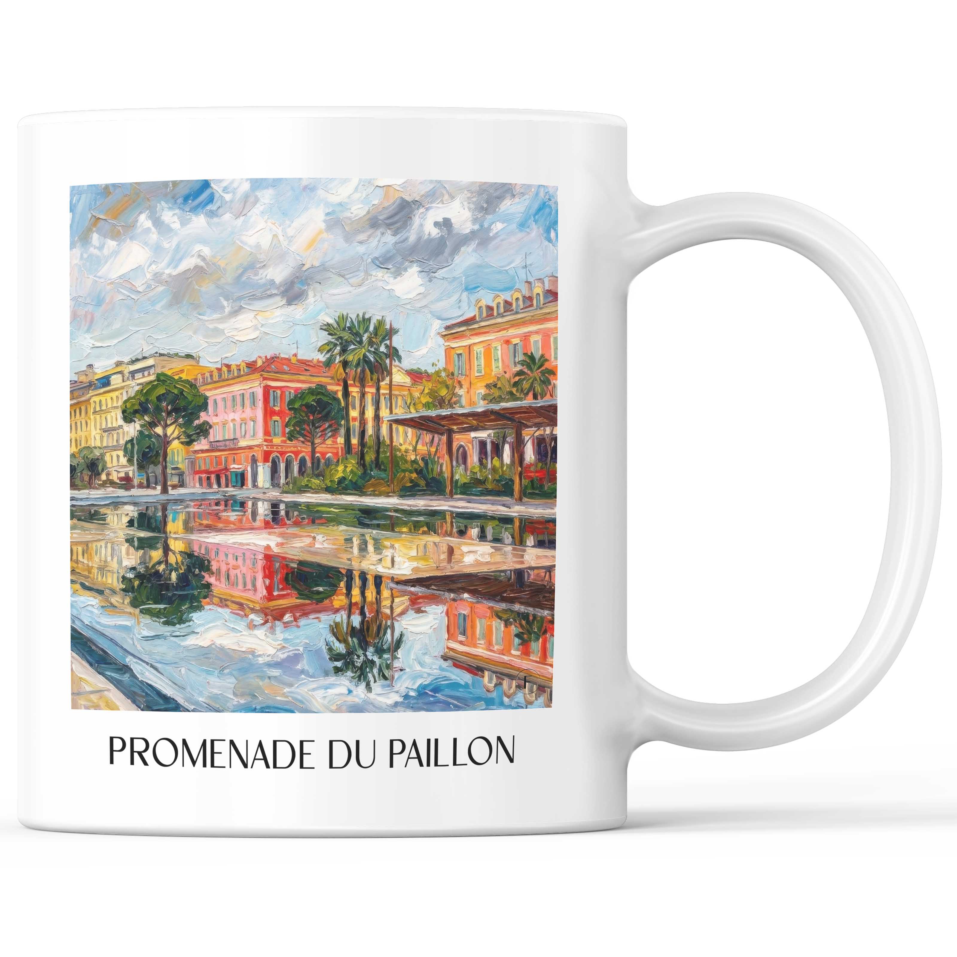 Promenade du Paillon Kaffeebecher - Nizza - Frankreich Becher - Kaffeetasse im Ölgemälde Stil - favplace
