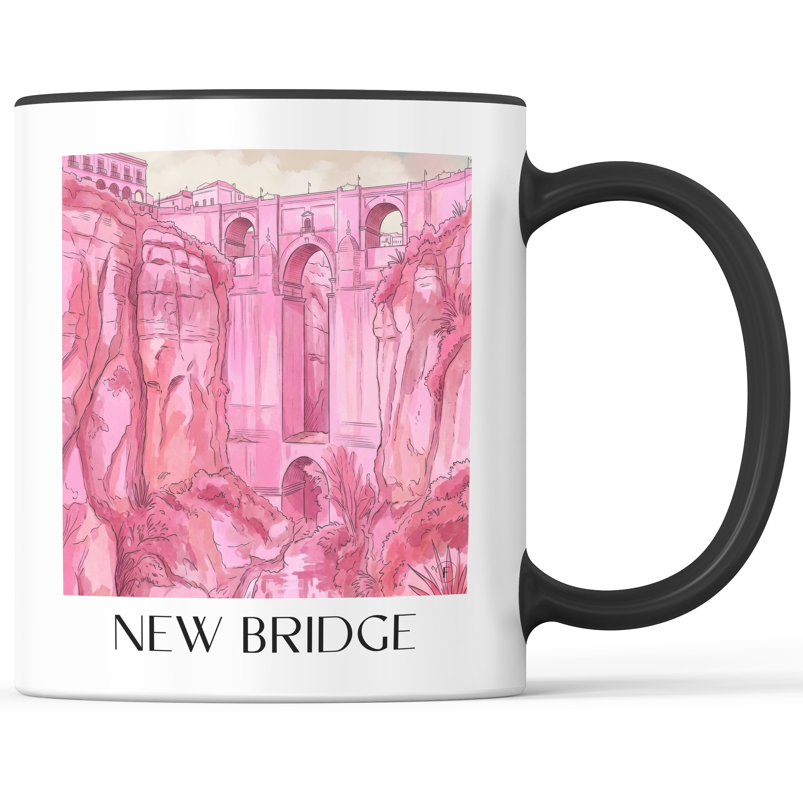 Puente Nuevo Kaffeebecher - Ronda - Spanien Becher - Kaffeetasse im Aquarell Pink Stil - favplace