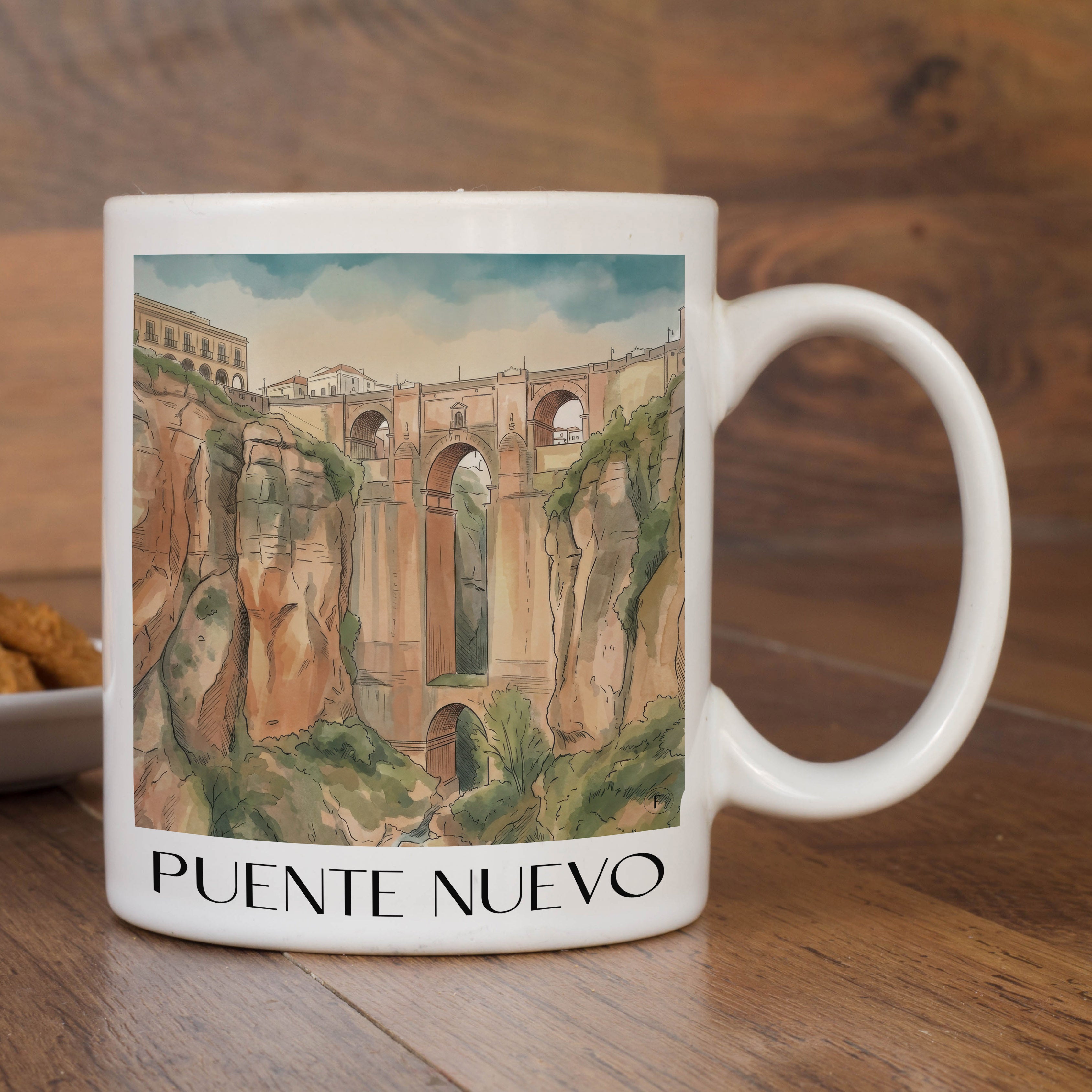 puente-nuevo-ronda-spanien-kaffeebecher-aquarell