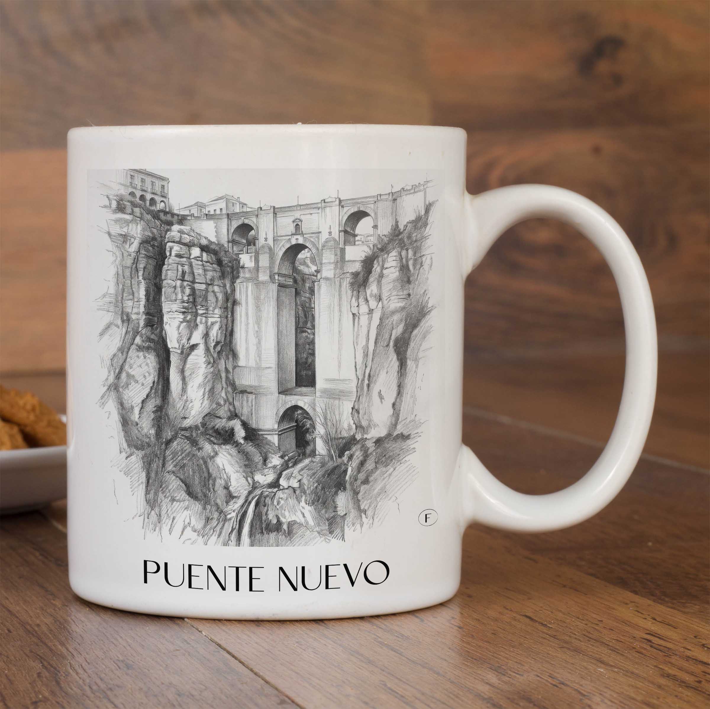 puente-nuevo-ronda-spanien-kaffeebecher-bleistift-zeichnung-drawing