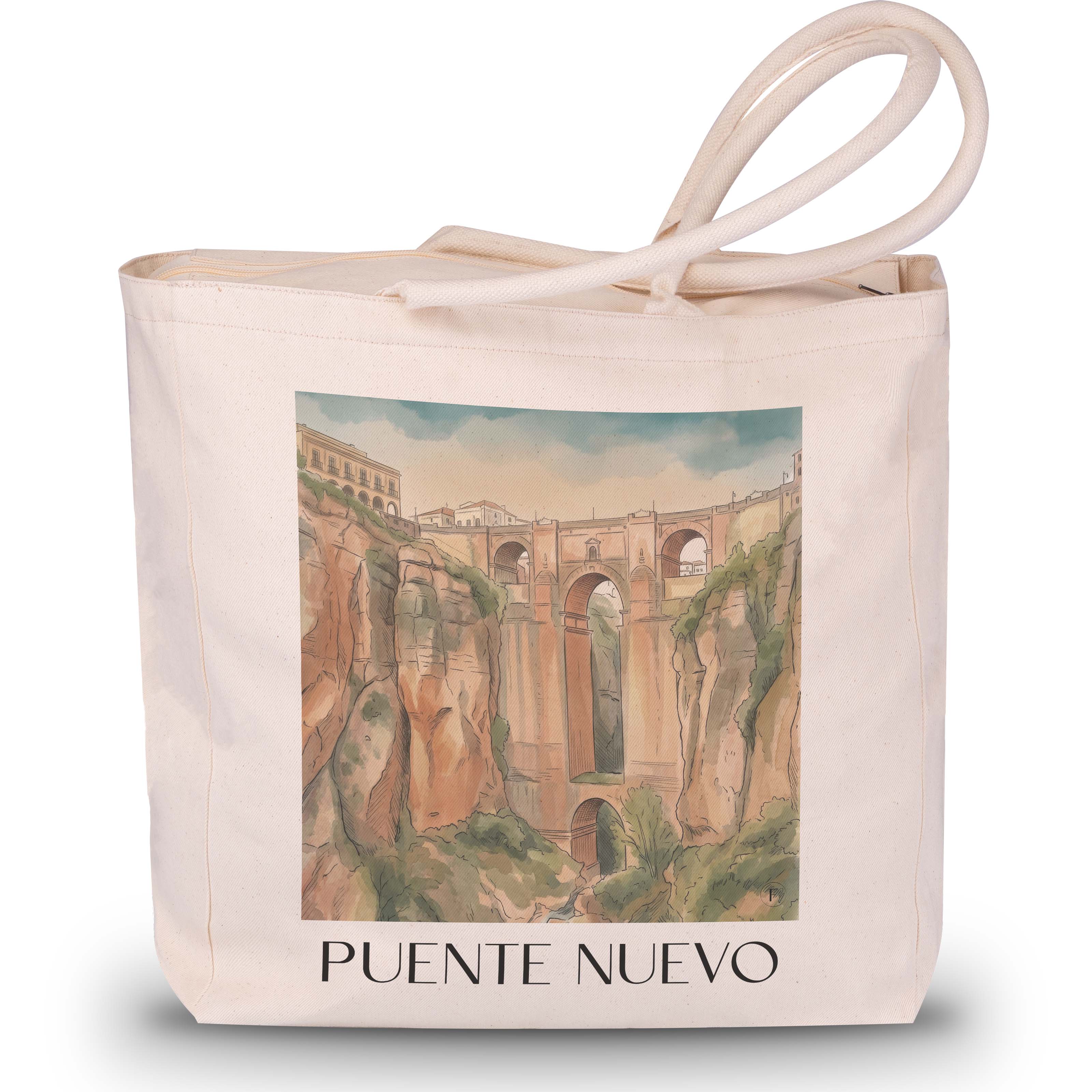 puente-nuevo-ronda-spanien-einkaufstasche-aquarell