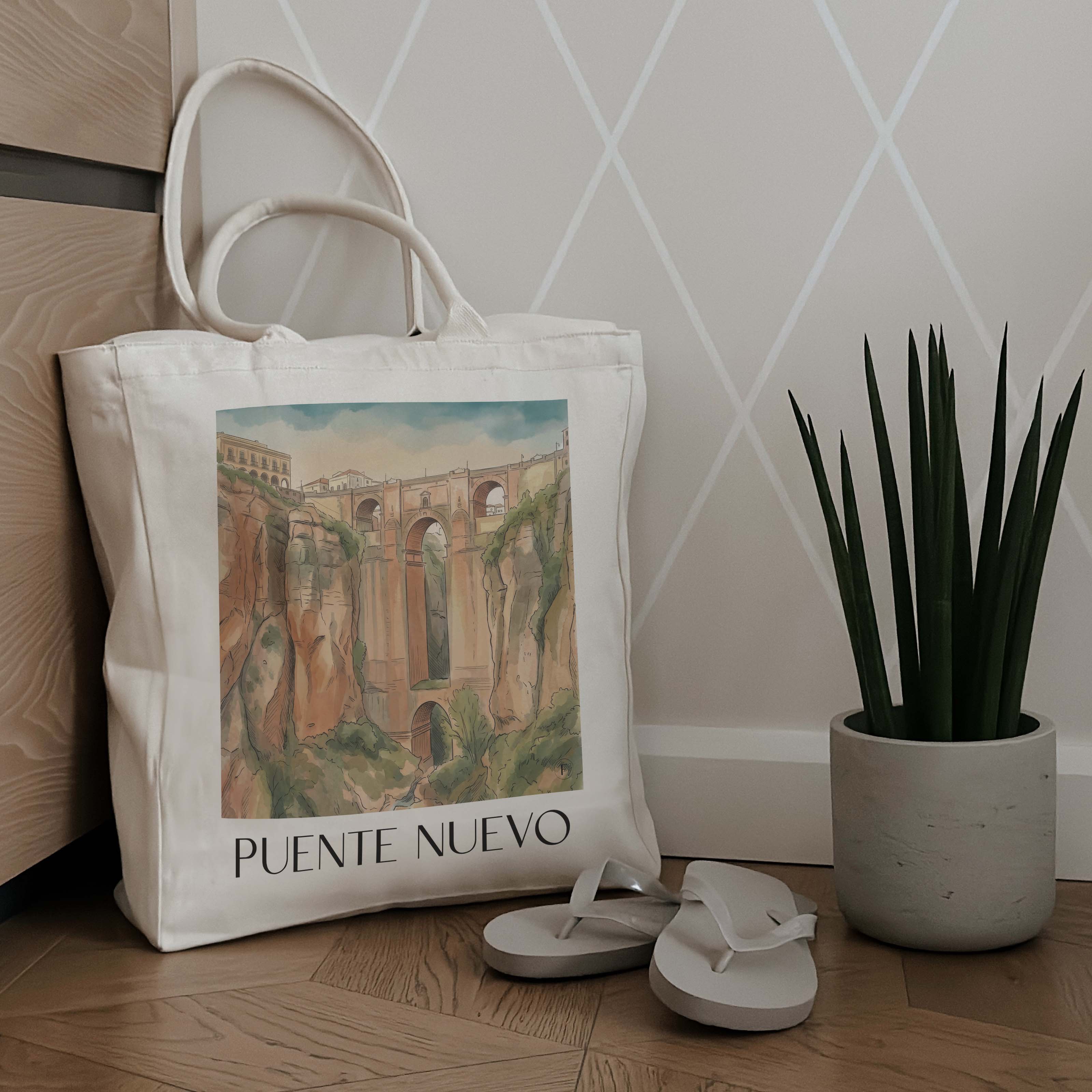 puente-nuevo-ronda-spanien-einkaufstasche-aquarell