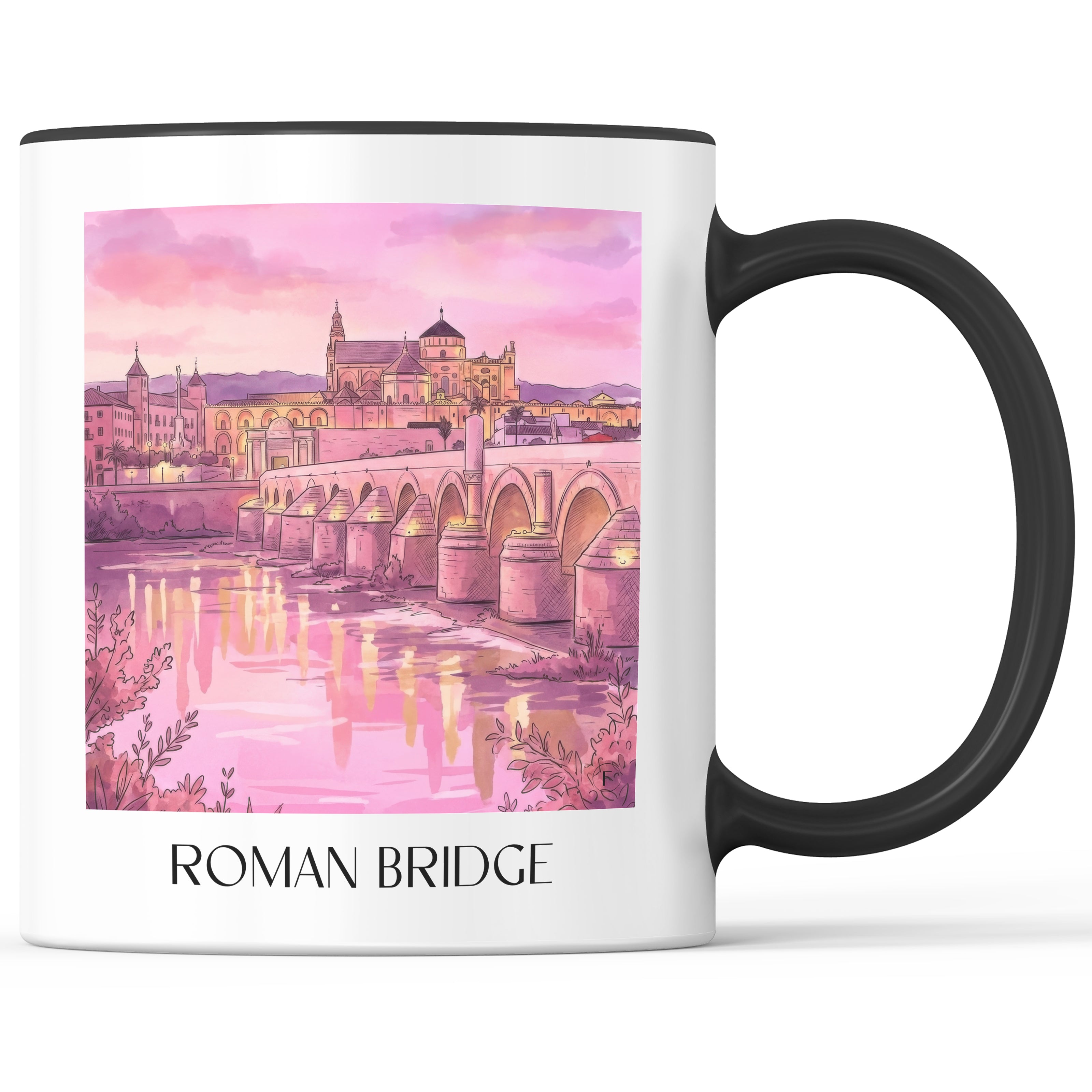 Puente Romano Kaffeebecher - Córdoba - Spanien Becher - Kaffeetasse im Aquarell Pink Stil - favplace