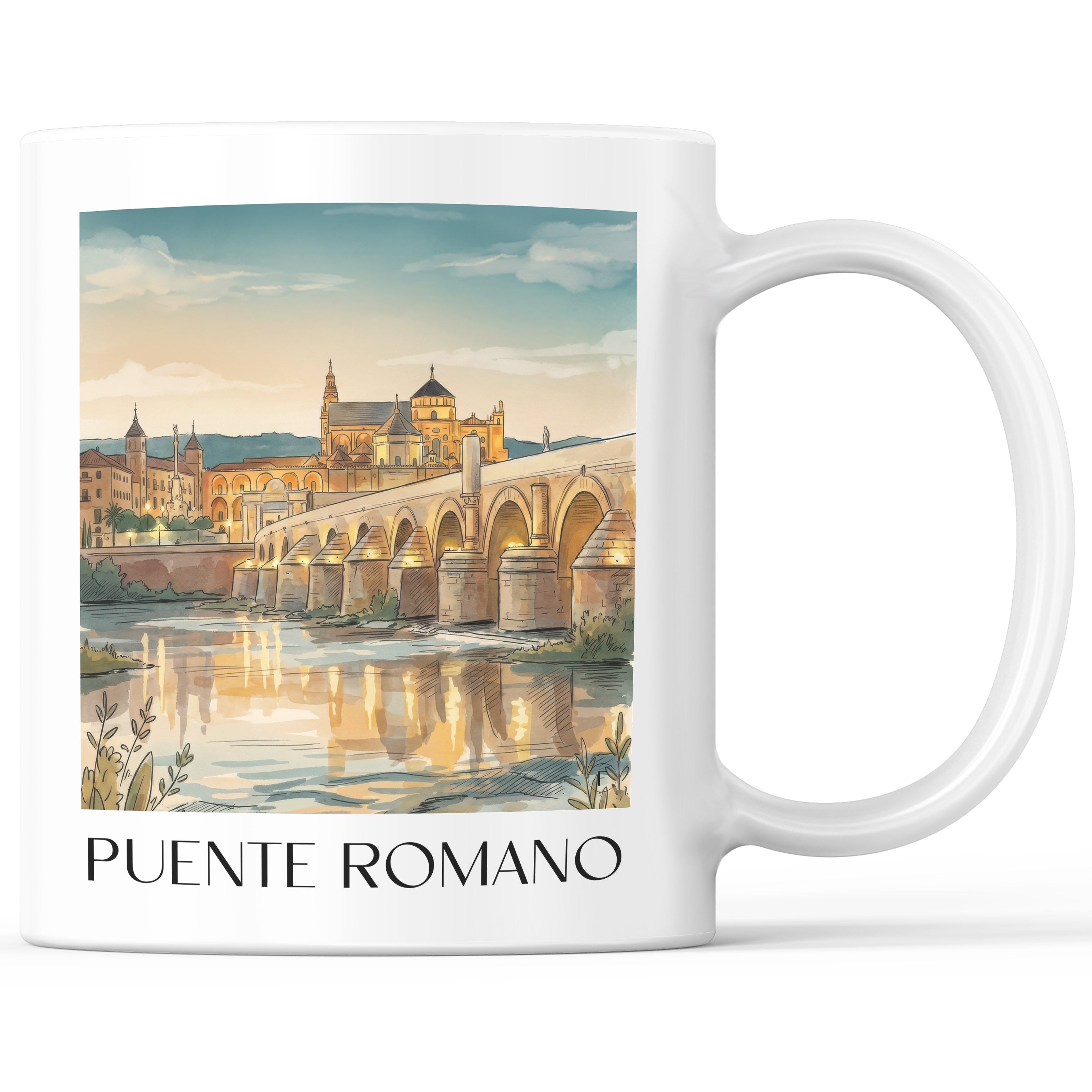 Puente Romano Kaffeebecher - Córdoba - Spanien Becher - Kaffeetasse im Aquarell Stil - favplace