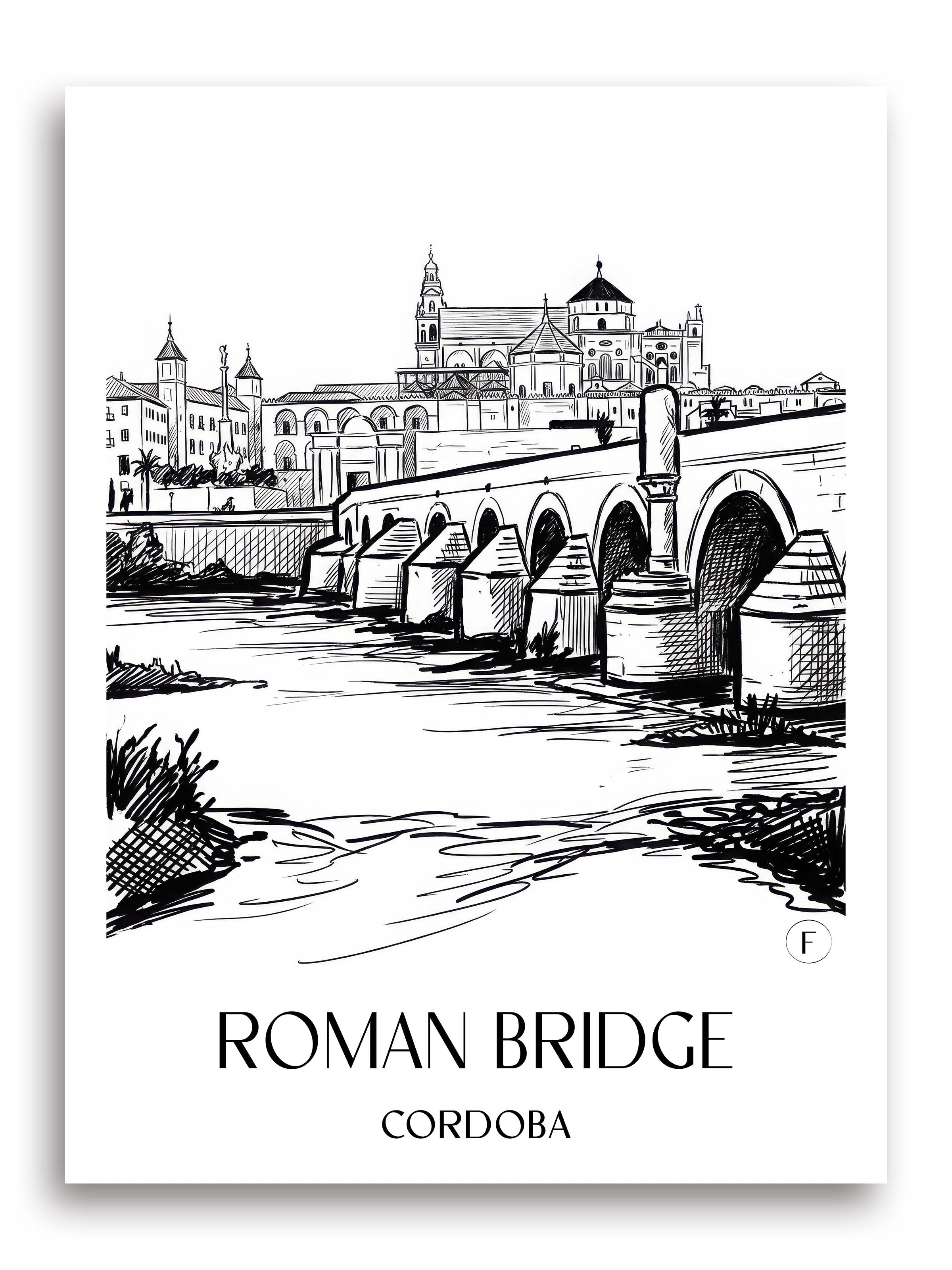 Puente Romano Poster - Córdoba - Spanien Kunstdruck - Skizze von A4 bis A1 - favplace