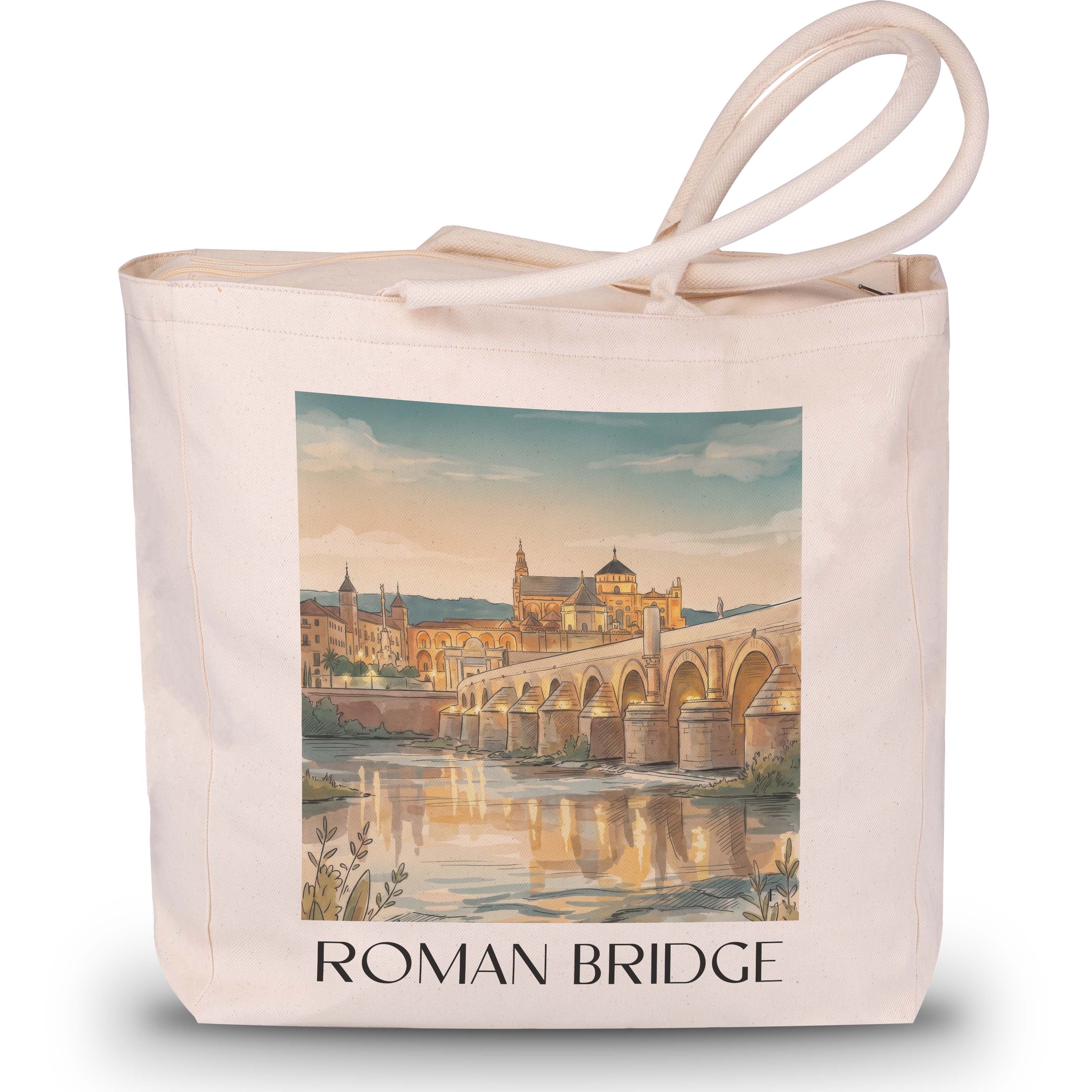 Puente Romano Shopping Tasche - Córdoba - Spanien Tote Bag - Einkaufstasche im Aquarell Stil - favplace