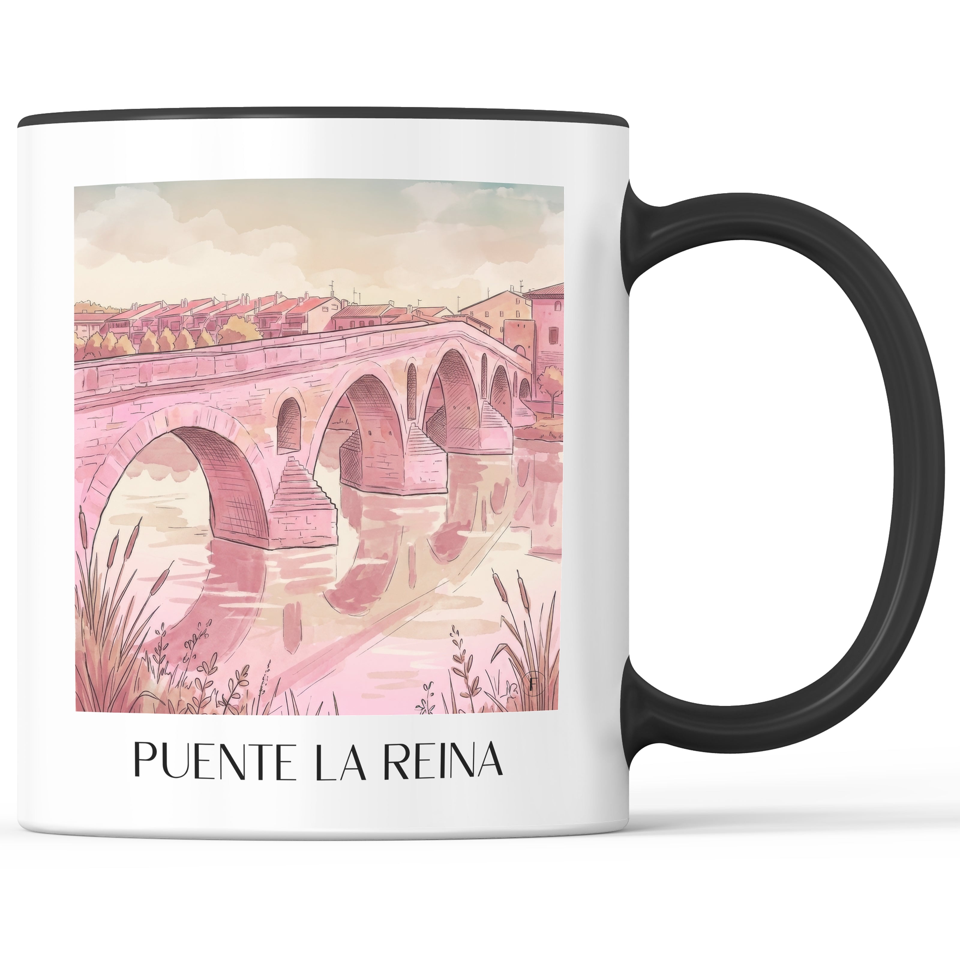 puente-la-reina-spanien-spanien-kaffeebecher-aquarell-pink-rosa