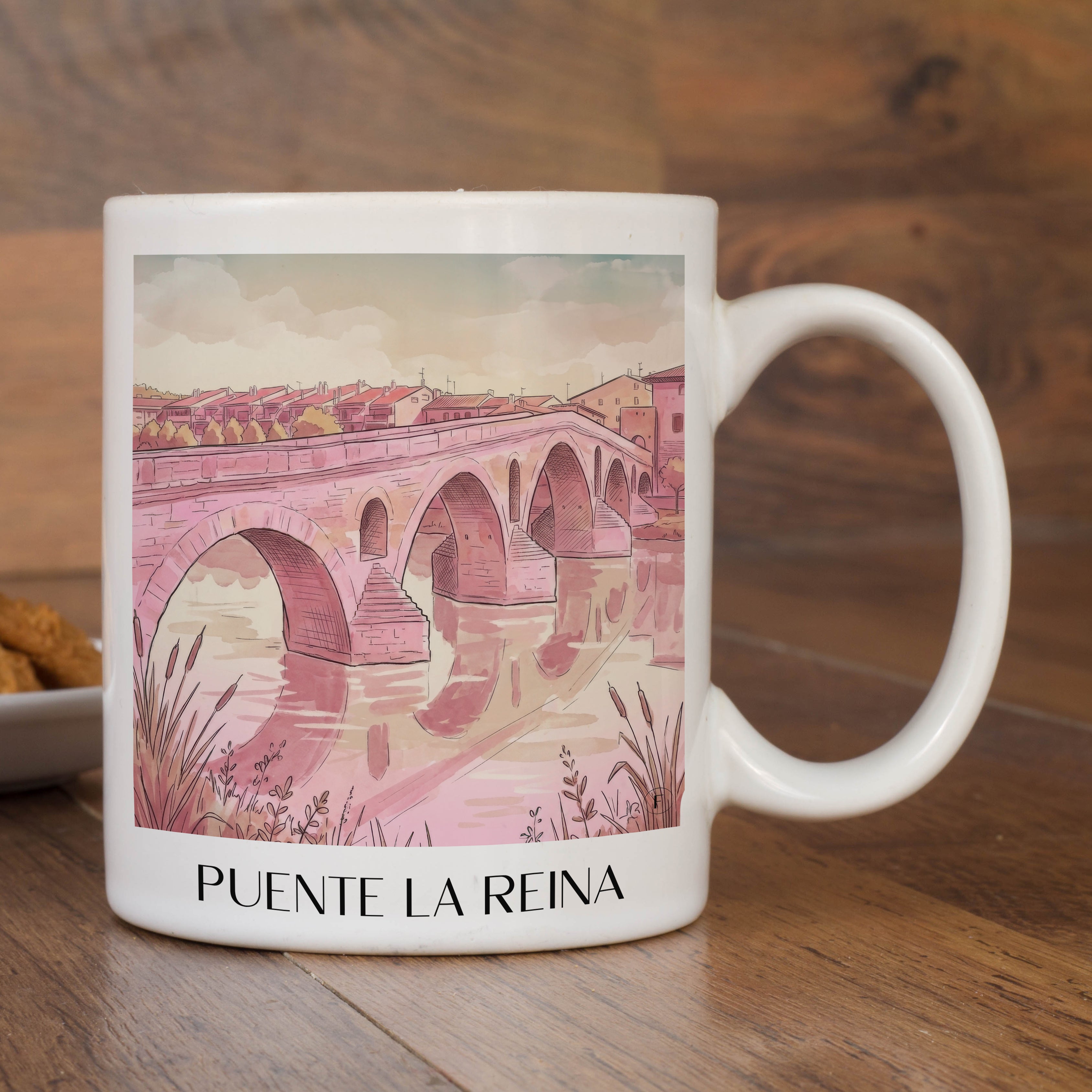 puente-la-reina-spanien-spanien-kaffeebecher-aquarell-pink-rosa
