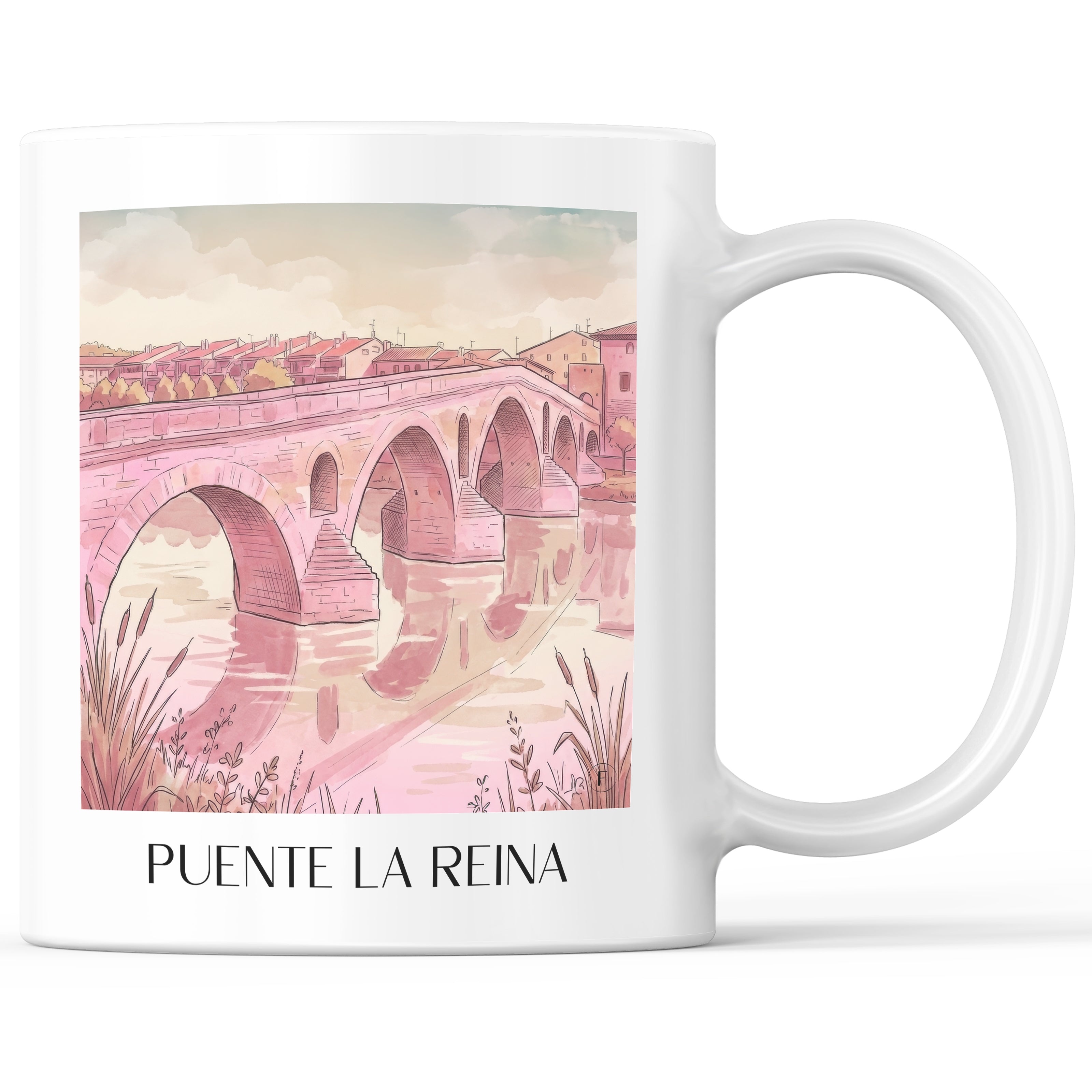 Puente la Reina Kaffeebecher - Spanien - Spanien Becher - Kaffeetasse im Aquarell Pink Stil - favplace