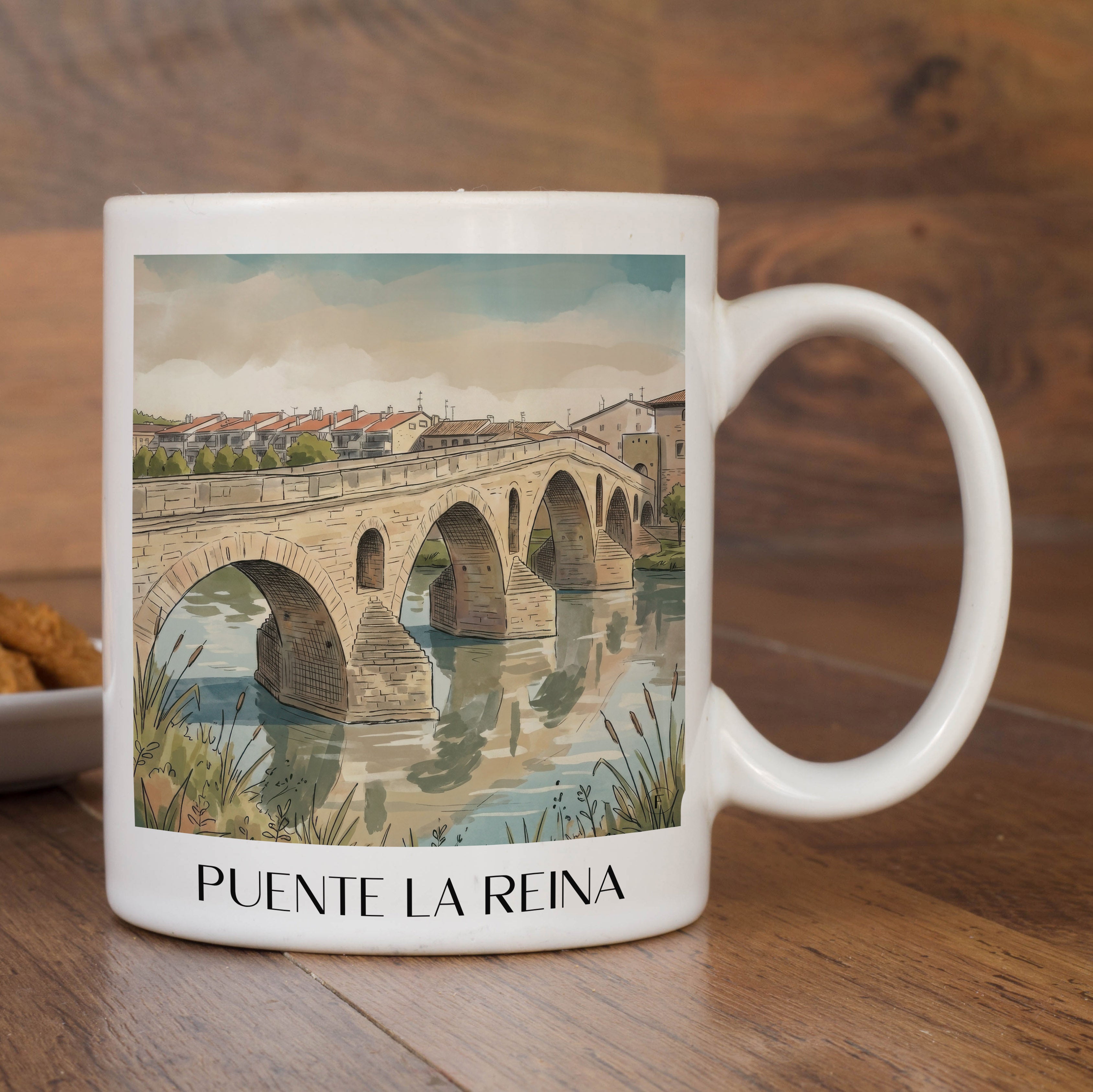 puente-la-reina-spanien-spanien-kaffeebecher-aquarell