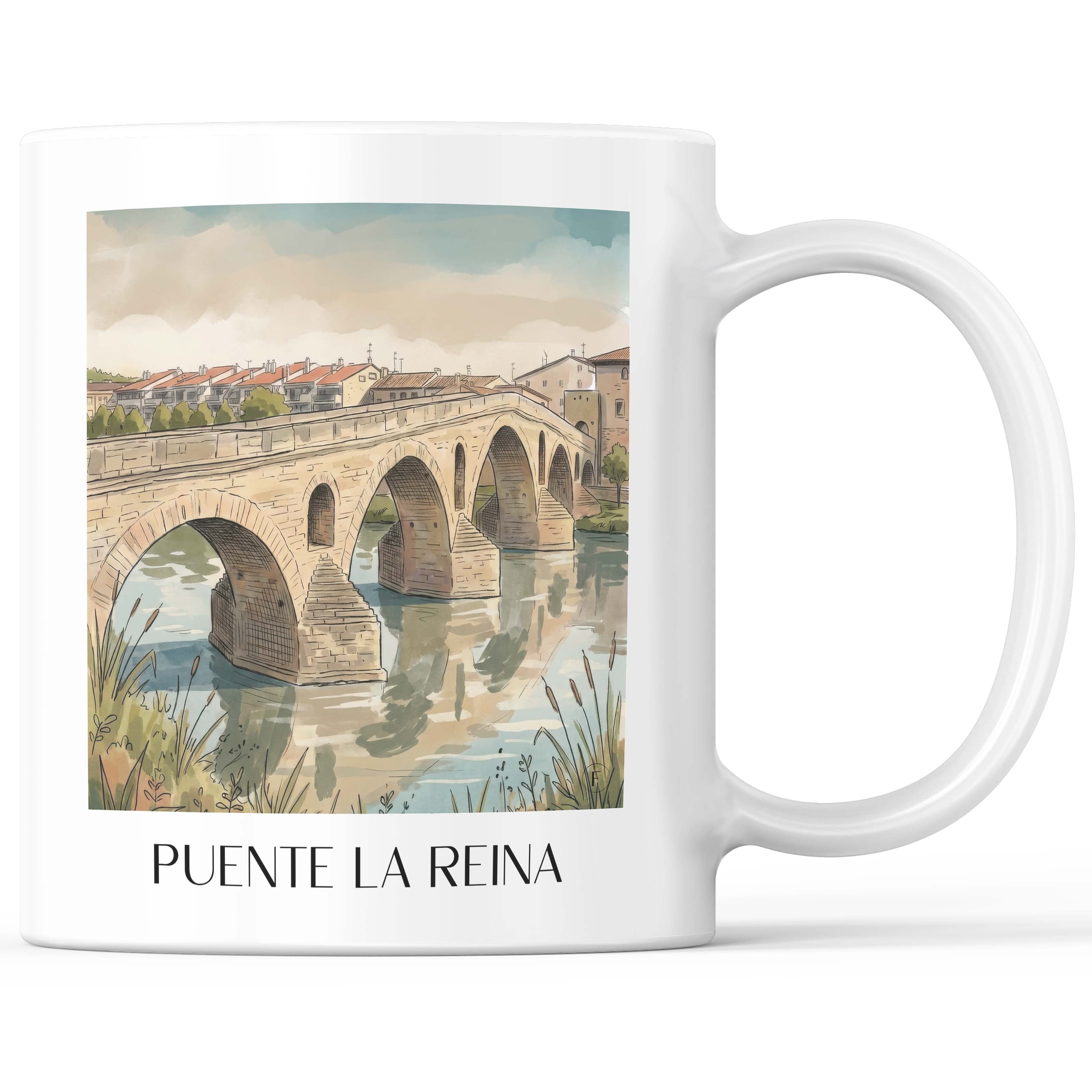 Puente la Reina Kaffeebecher - Spanien - Spanien Becher - Kaffeetasse im Aquarell Stil - favplace