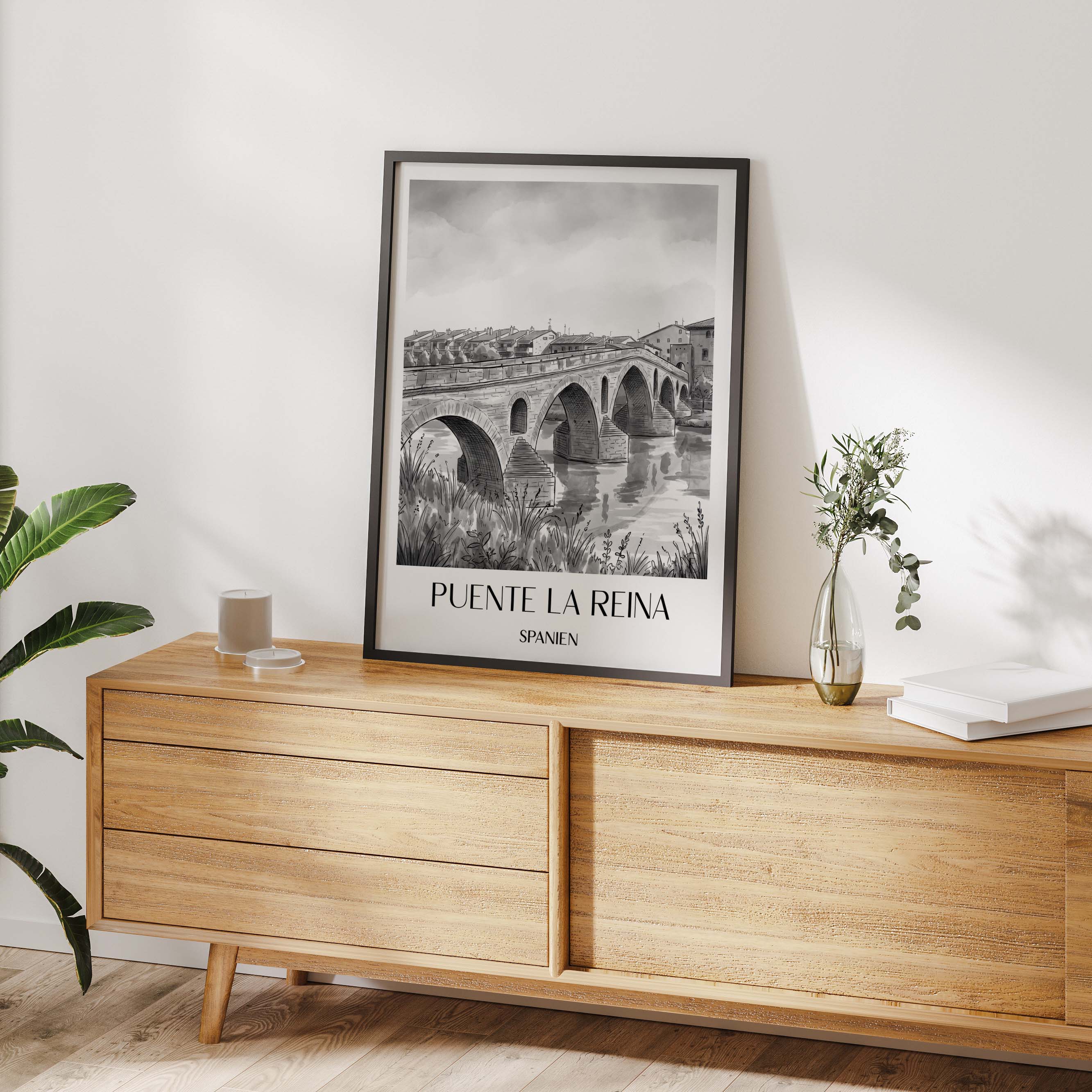 puente-la-reina-spanien-spanien-poster-aquarell-schwarz-weiss