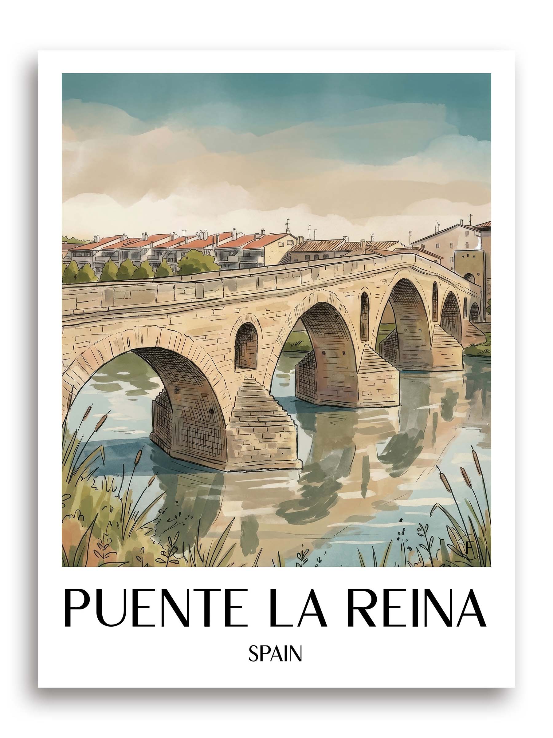 Puente la Reina Poster - Spanien - Spanien Kunstdruck - Aquarell von A4 bis A1 - favplace