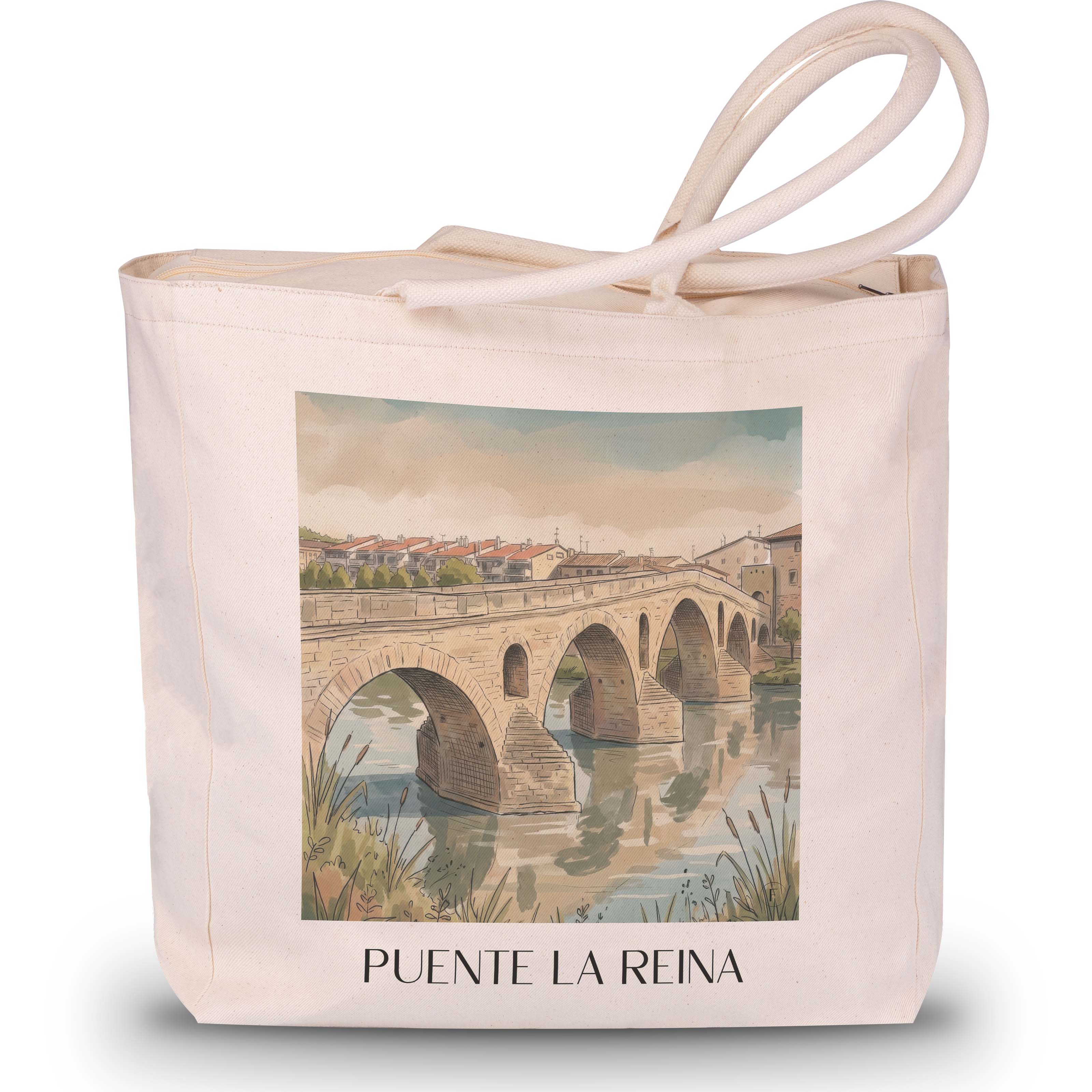 puente-la-reina-spanien-spanien-einkaufstasche-aquarell