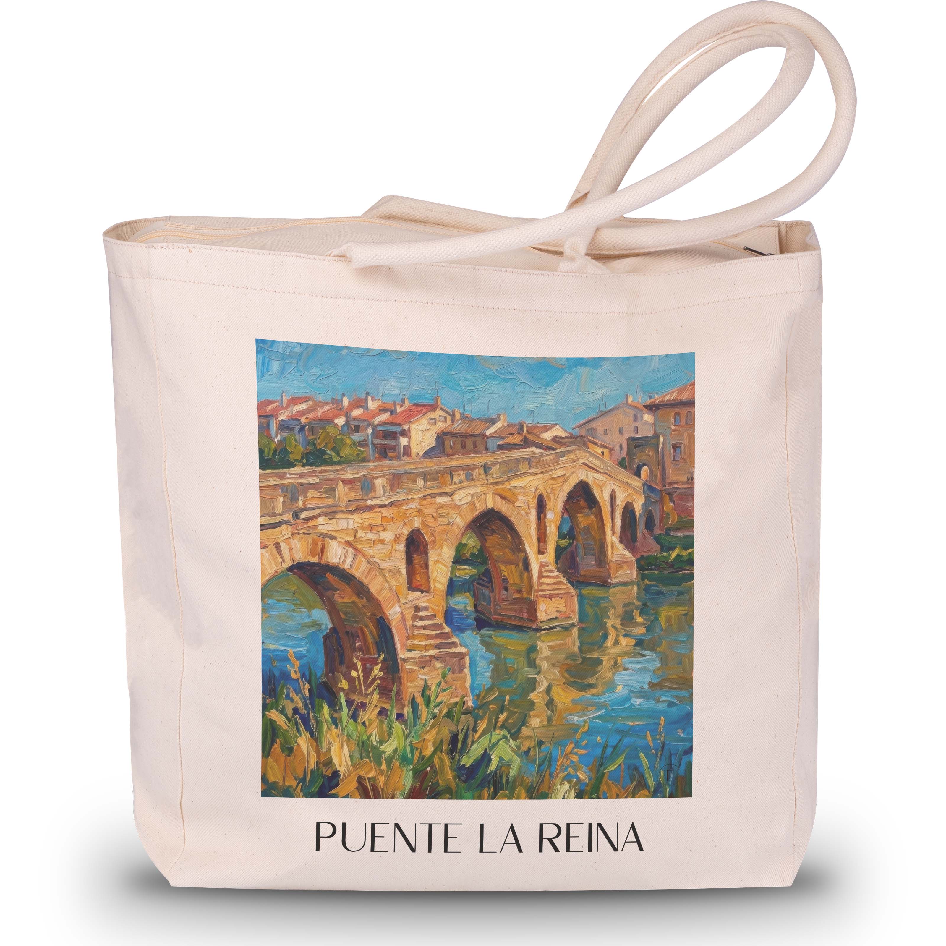 puente-la-reina-spanien-spanien-einkaufstasche-oil-painting-oelgemaelde
