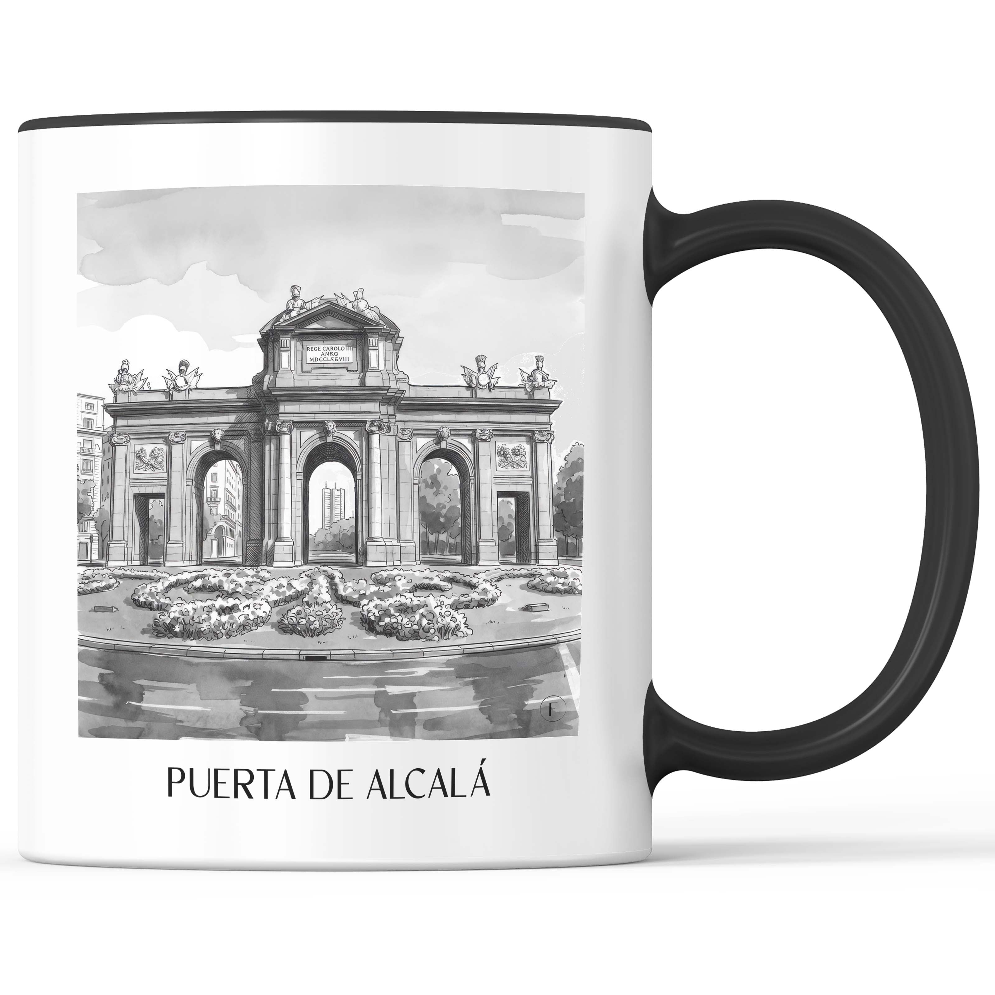 puerta-de-alcalá-madrid-spanien-kaffeebecher-aquarell-schwarz-weiss