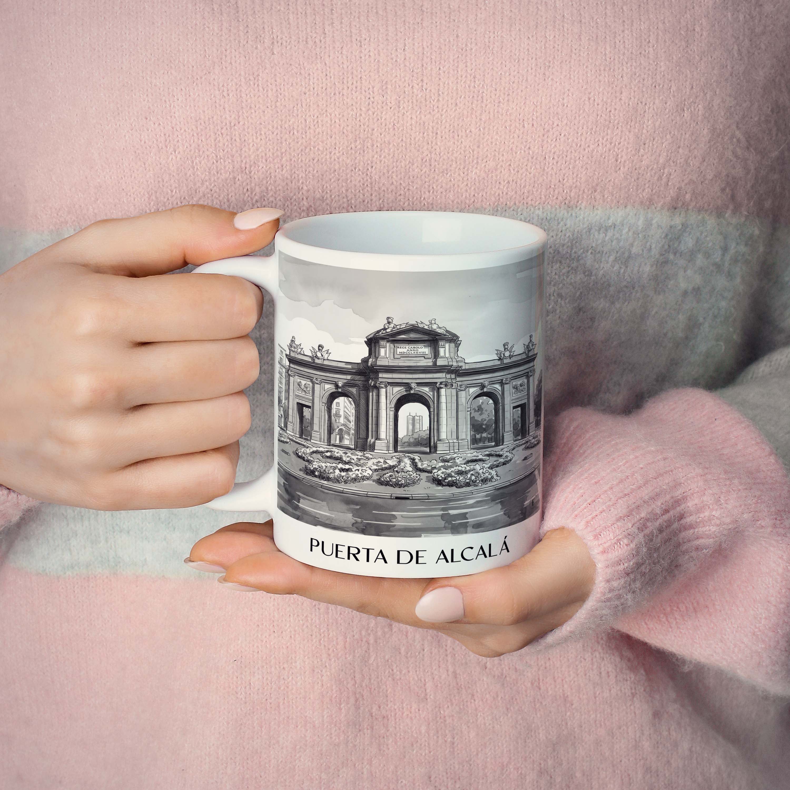 puerta-de-alcalá-madrid-spanien-kaffeebecher-aquarell-schwarz-weiss