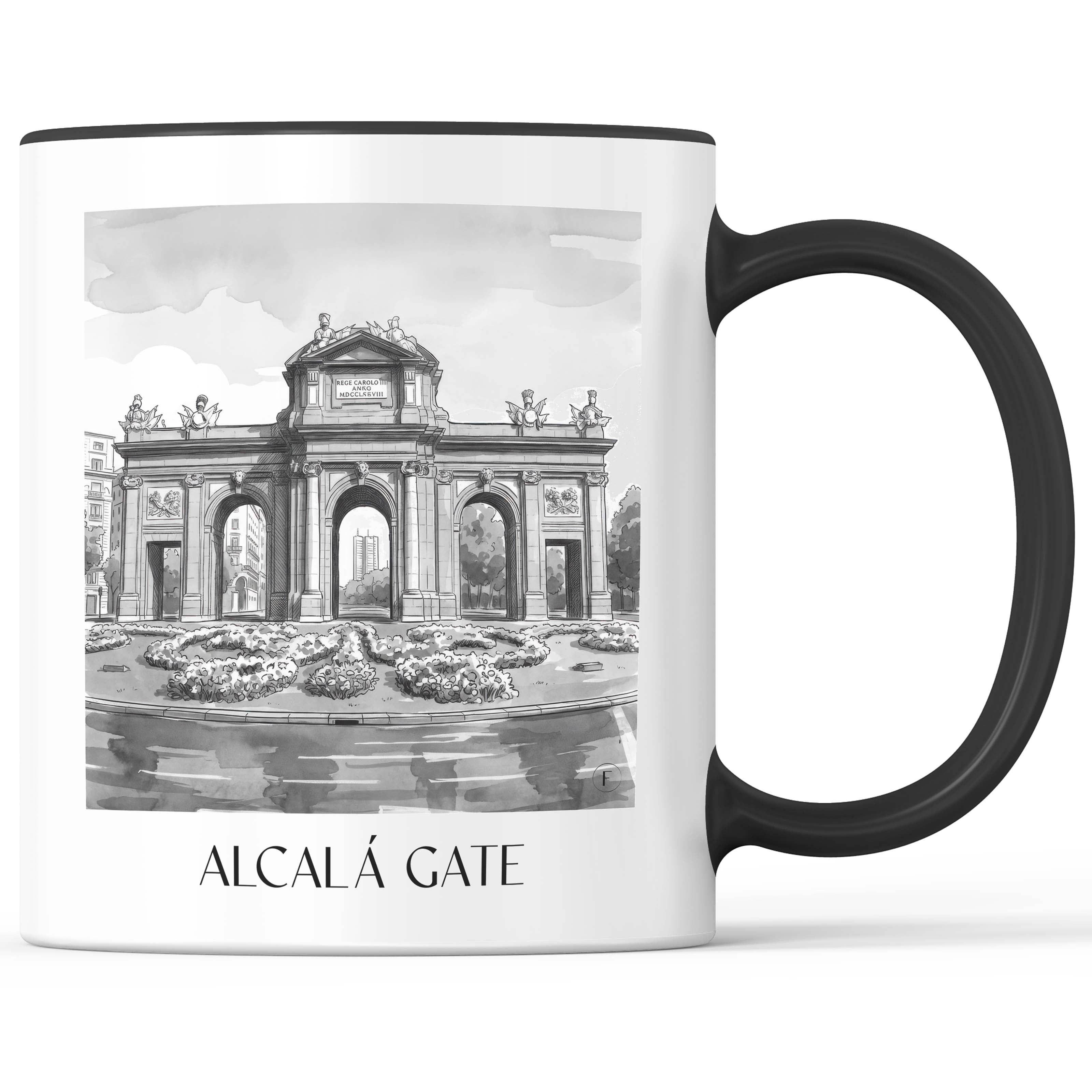 Puerta de Alcalá Kaffeebecher - Madrid - Spanien Becher - Kaffeetasse im Aquarell Schwarz-Weiß Stil - favplace
