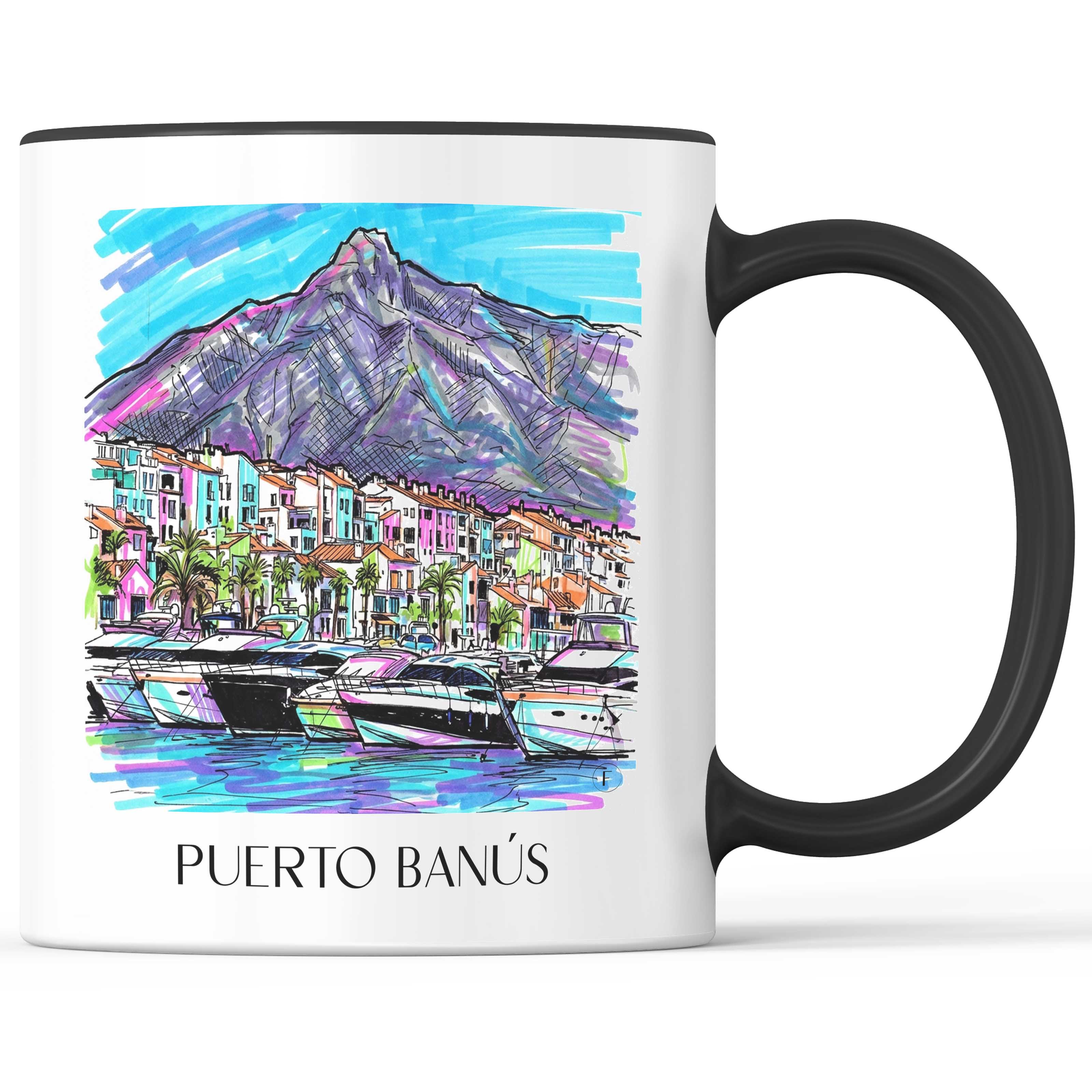 Puerto Banús Kaffeebecher - Marbella - Spanien Becher - Kaffeetasse im Tag Graffiti Stil - favplace