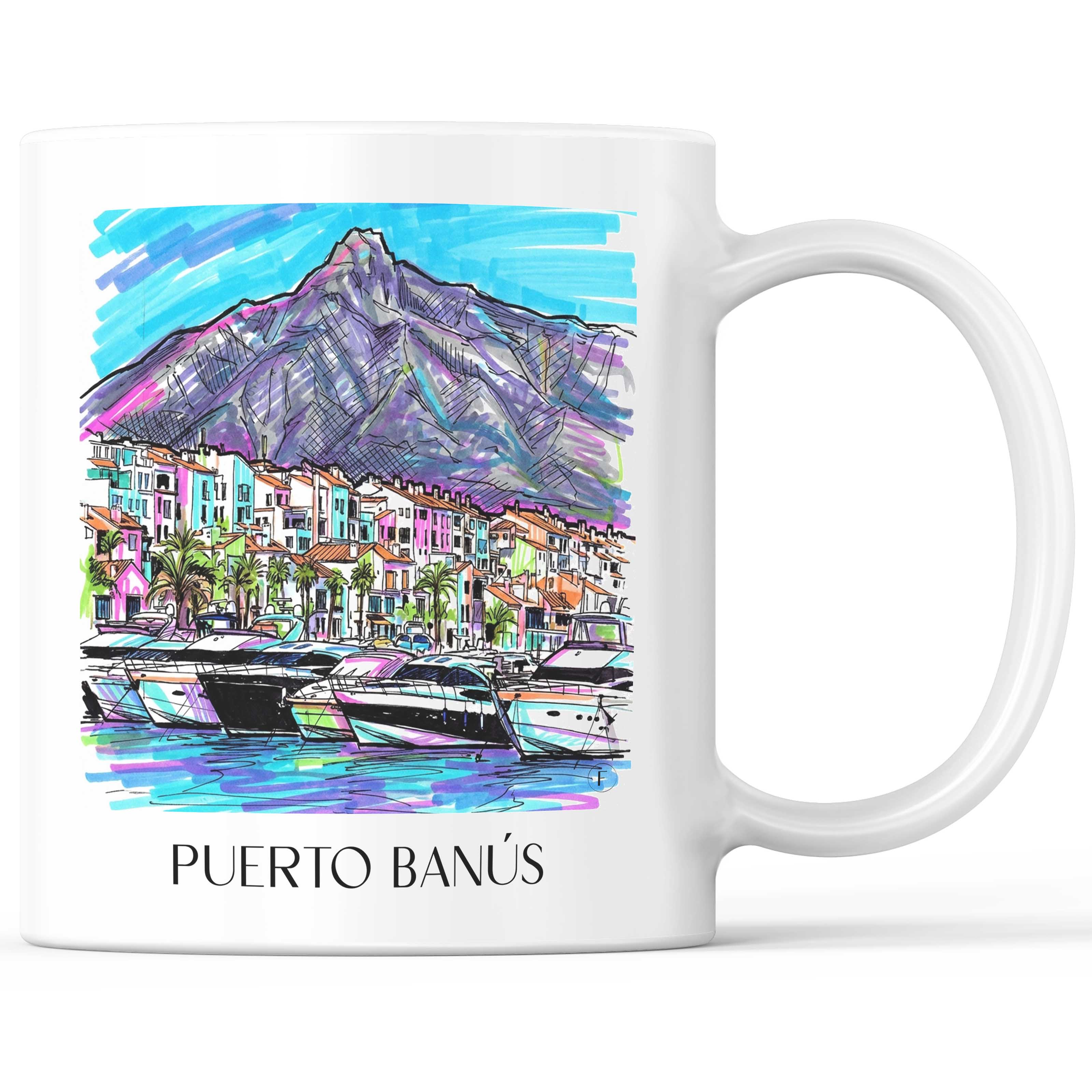 Puerto Banús Kaffeebecher - Marbella - Spanien Becher - Kaffeetasse im Tag Graffiti Stil - favplace