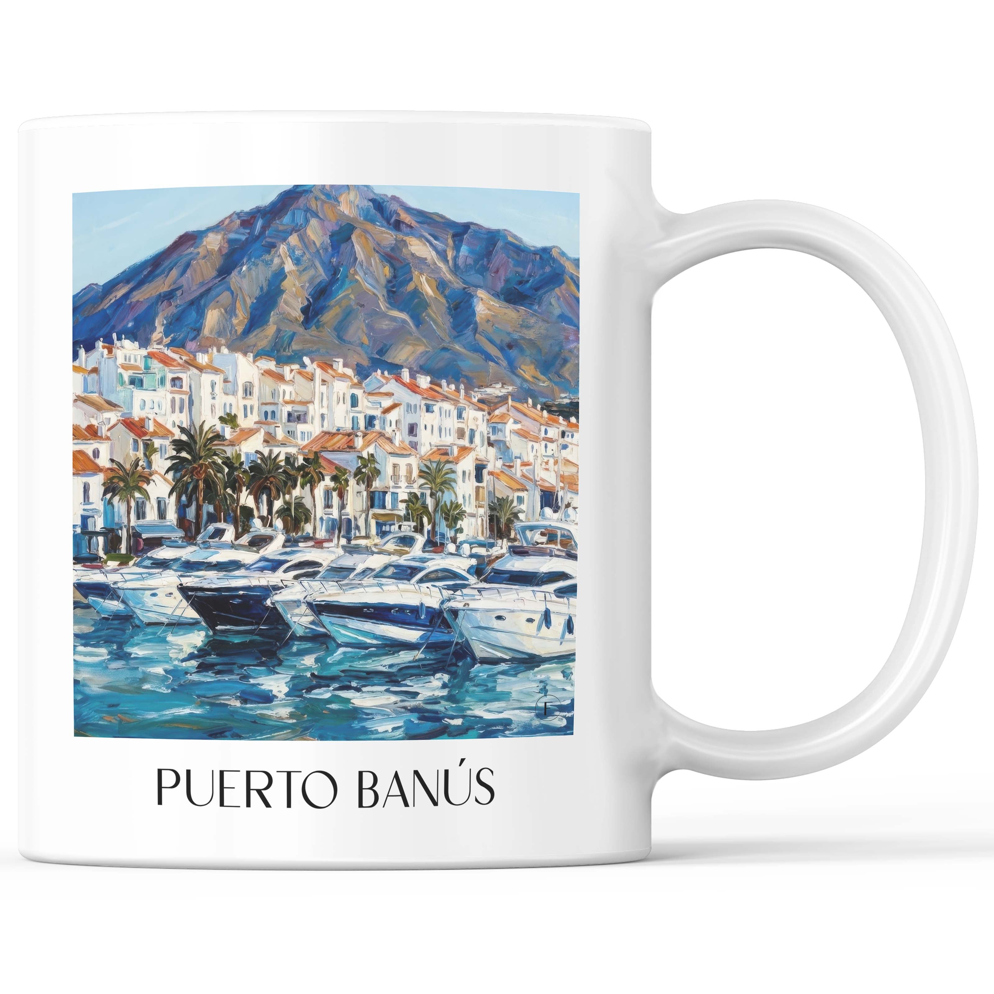 Puerto Banús Kaffeebecher - Marbella - Spanien Becher - Kaffeetasse im Ölgemälde Stil - favplace