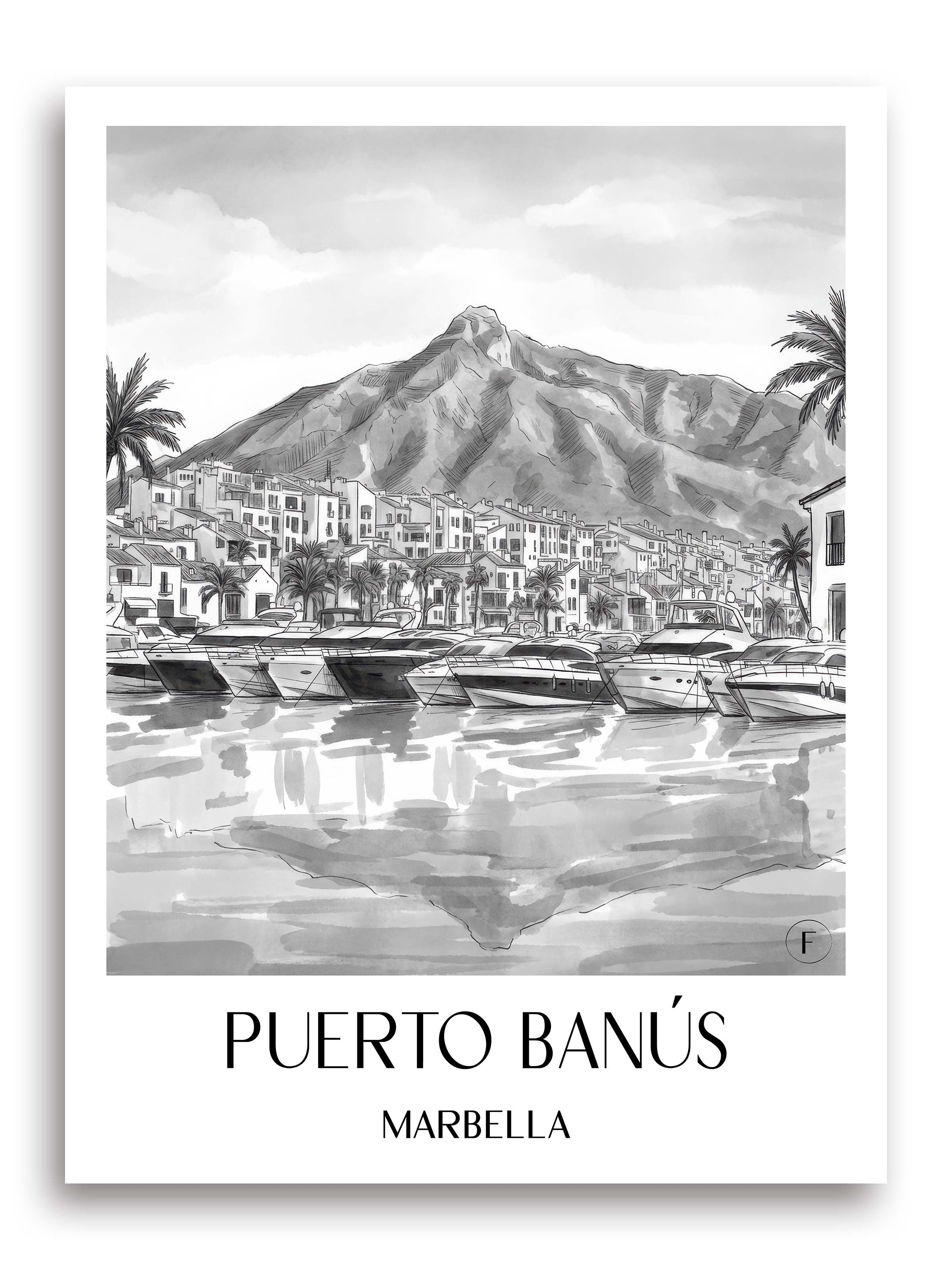puerto-banús-marbella-spanien-poster-aquarell-schwarz-weiss