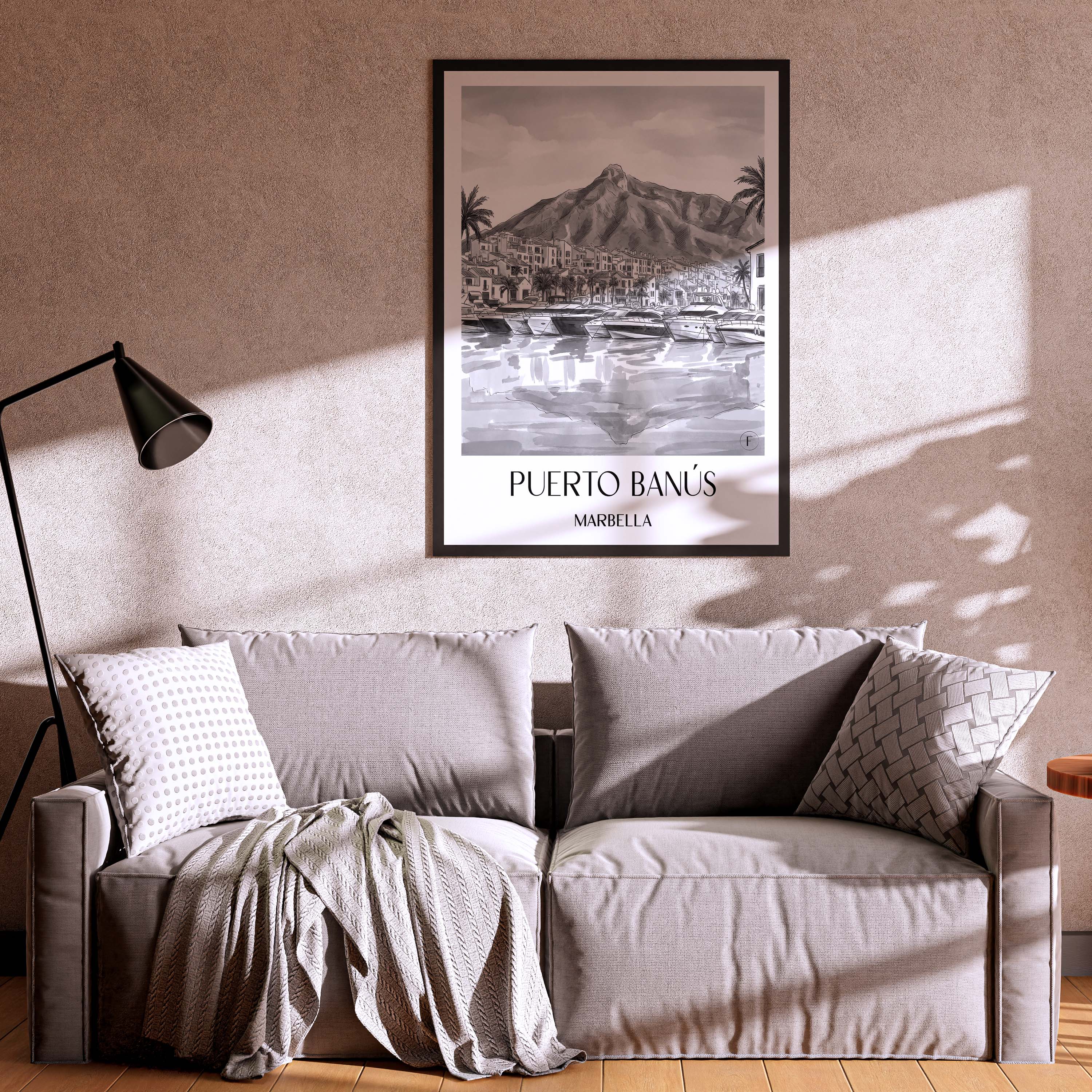 puerto-banús-marbella-spanien-poster-aquarell-schwarz-weiss