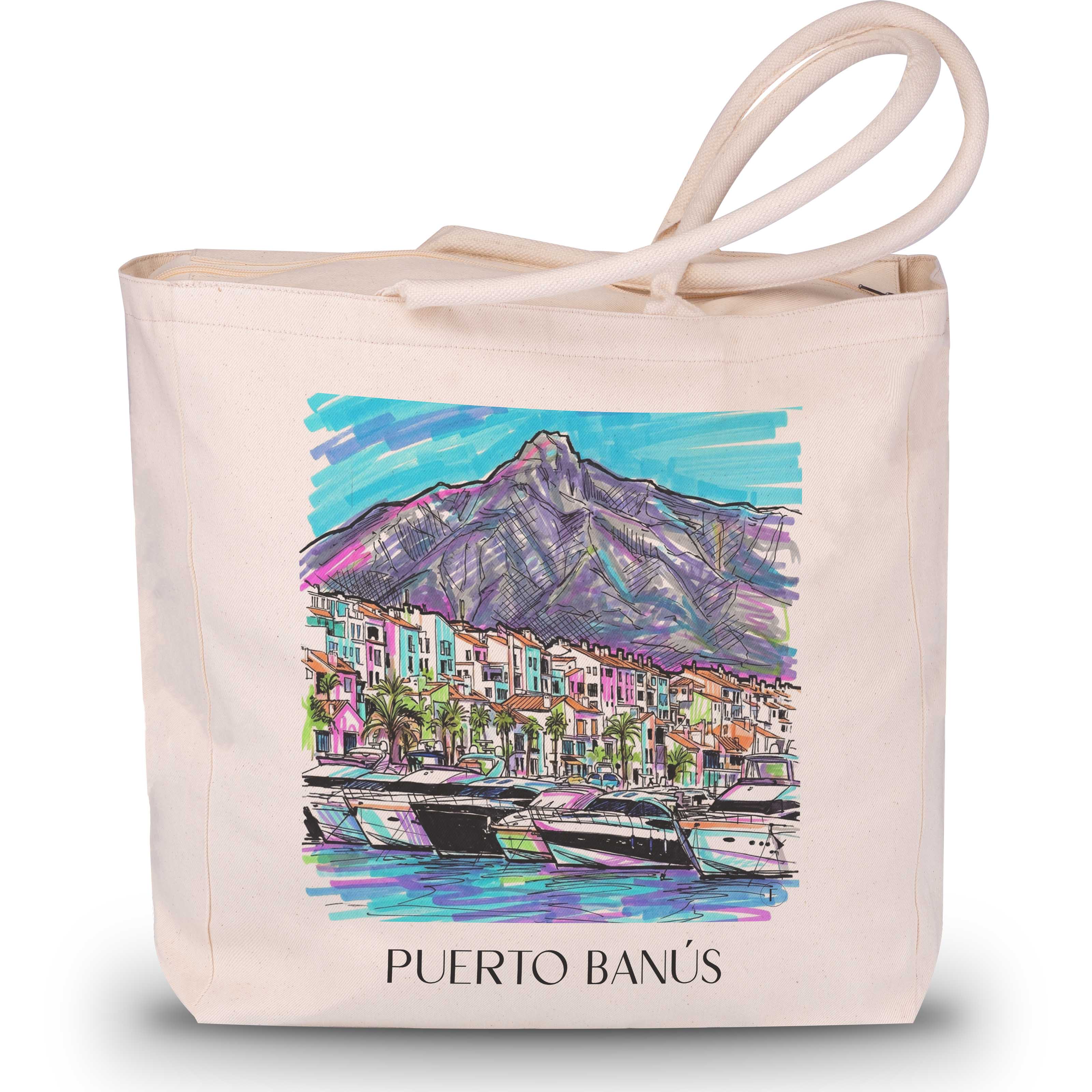 Puerto Banús Shopping Tasche - Marbella - Spanien Tote Bag - Einkaufstasche im Tag Graffiti Stil - favplace