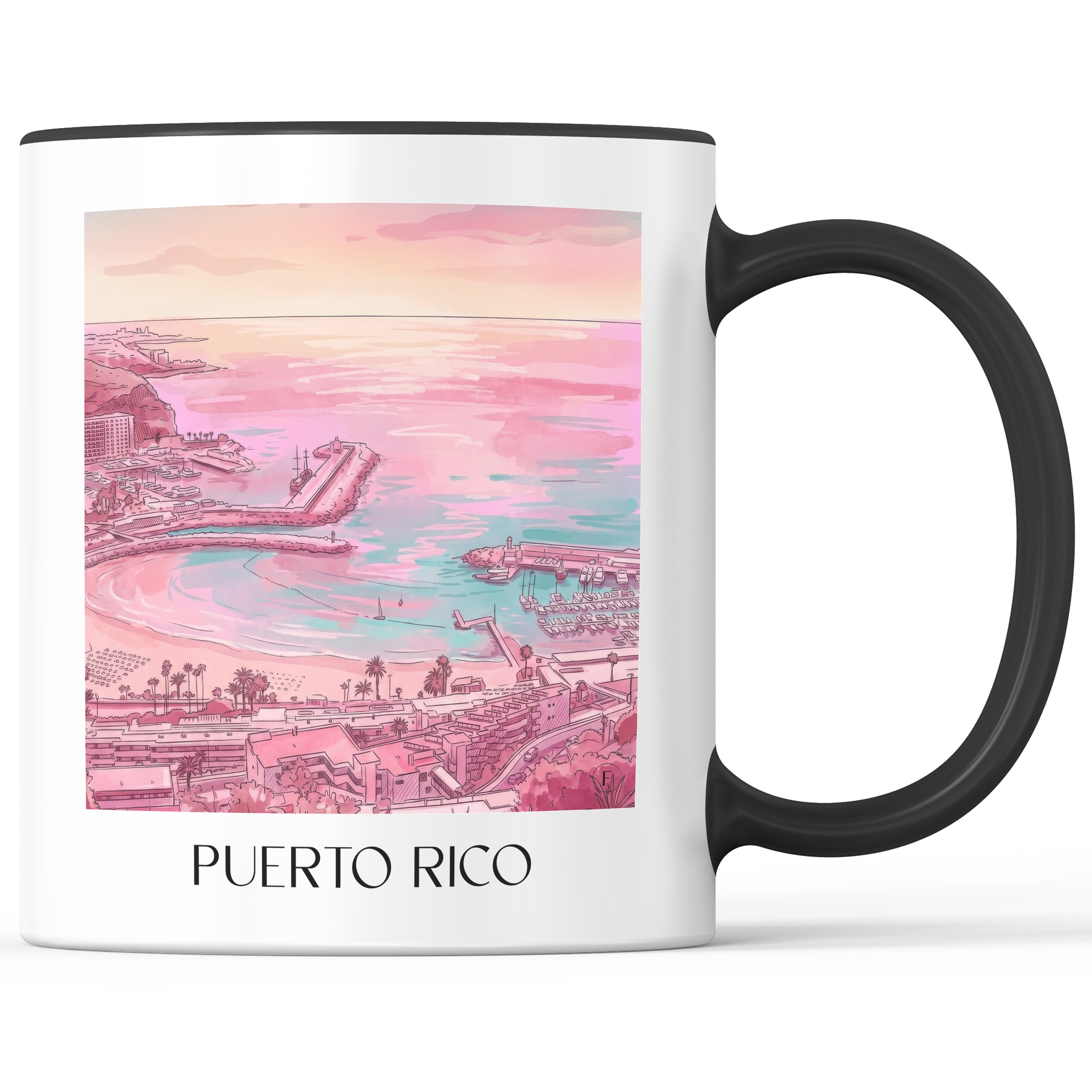 Puerto Rico Kaffeebecher - Gran Canaria - USA und Spanien Becher - Kaffeetasse im Aquarell Pink Stil - favplace