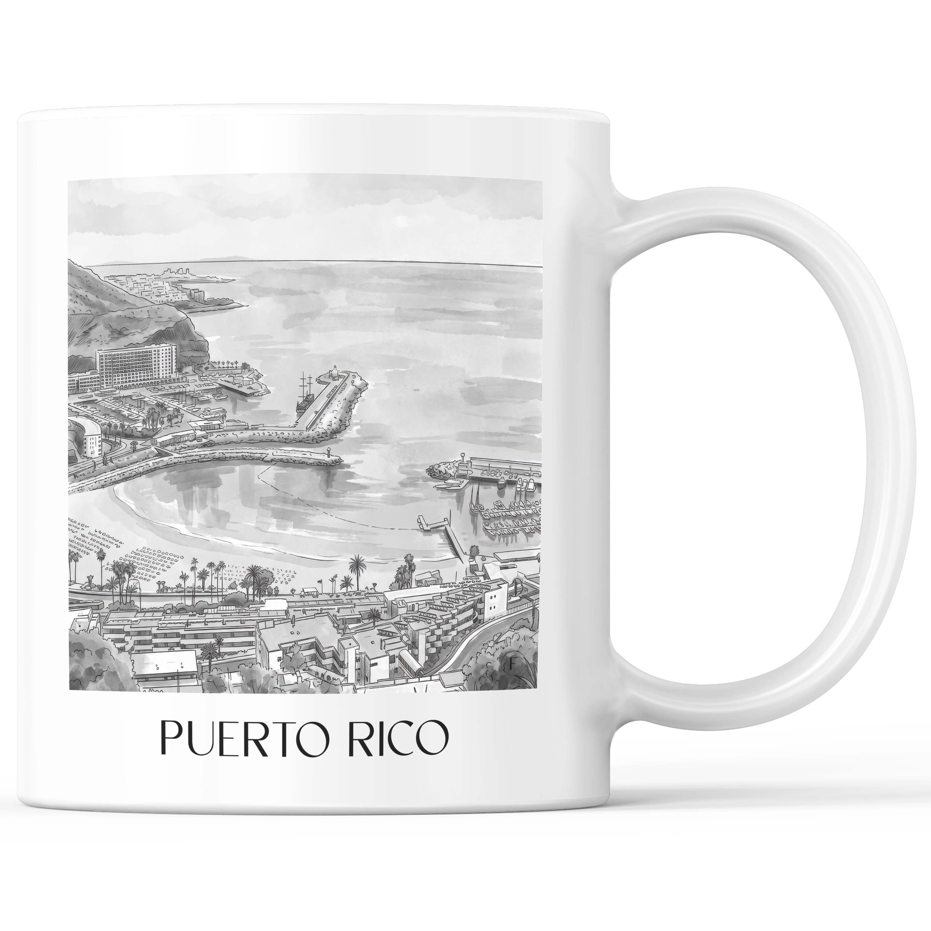 Puerto Rico Kaffeebecher - Gran Canaria - USA und Spanien Becher - Kaffeetasse im Aquarell Schwarz-Weiß Stil - favplace