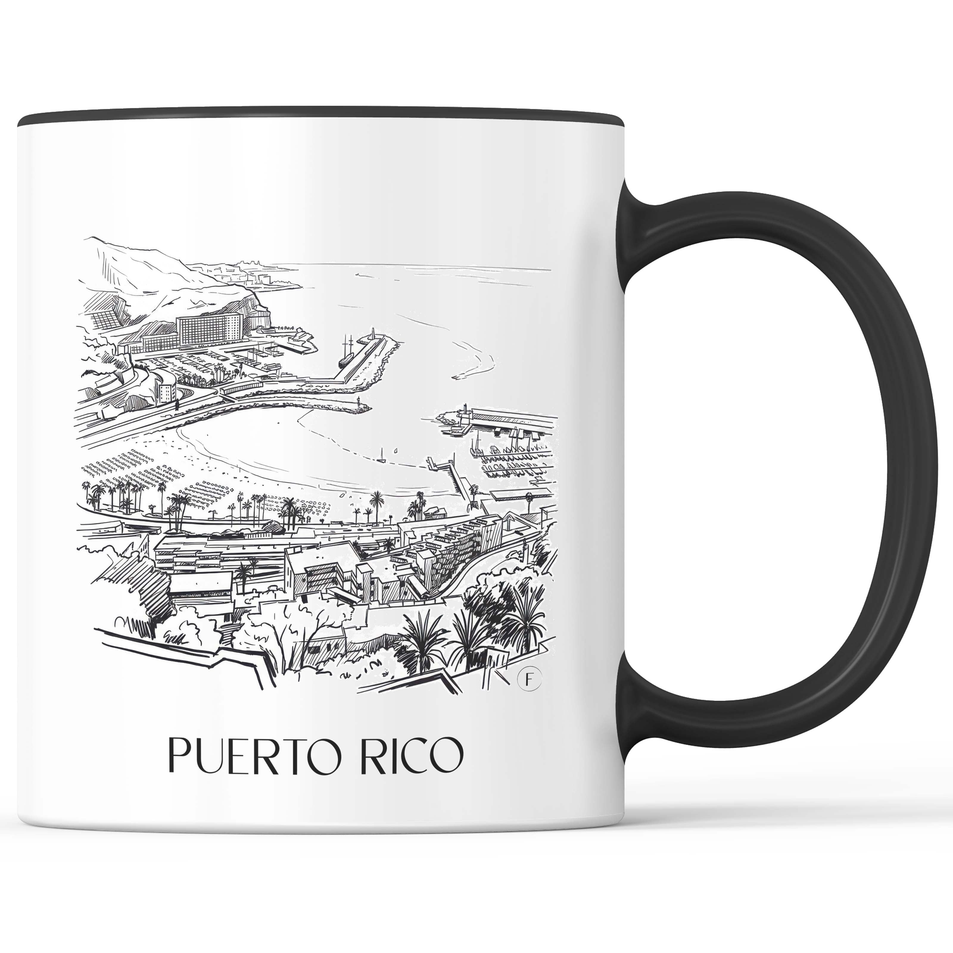 Puerto Rico Kaffeebecher - Gran Canaria - USA und Spanien Becher - Kaffeetasse im Skizze Stil - favplace