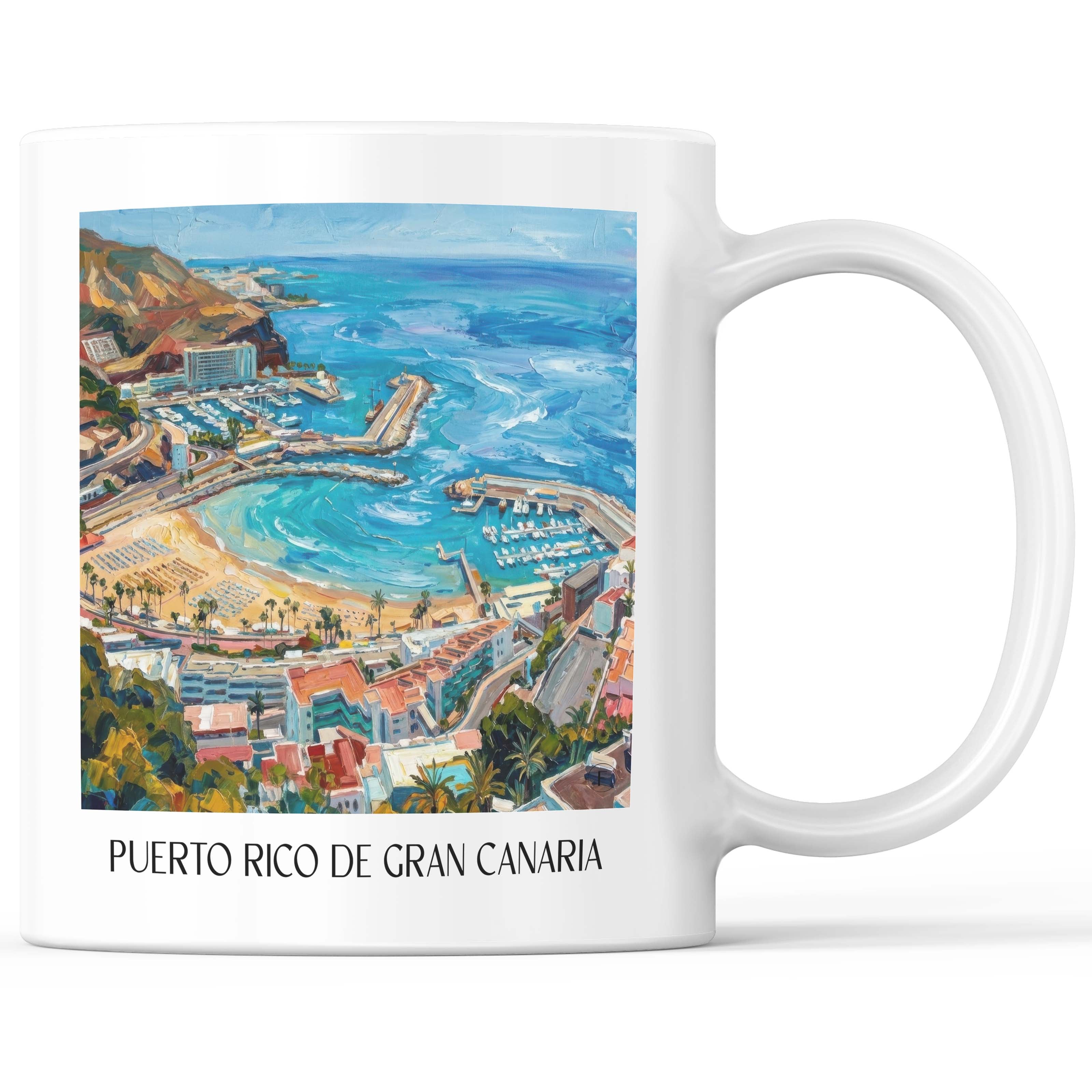 Puerto Rico Kaffeebecher - Gran Canaria - USA und Spanien Becher - Kaffeetasse im Ölgemälde Stil - favplace