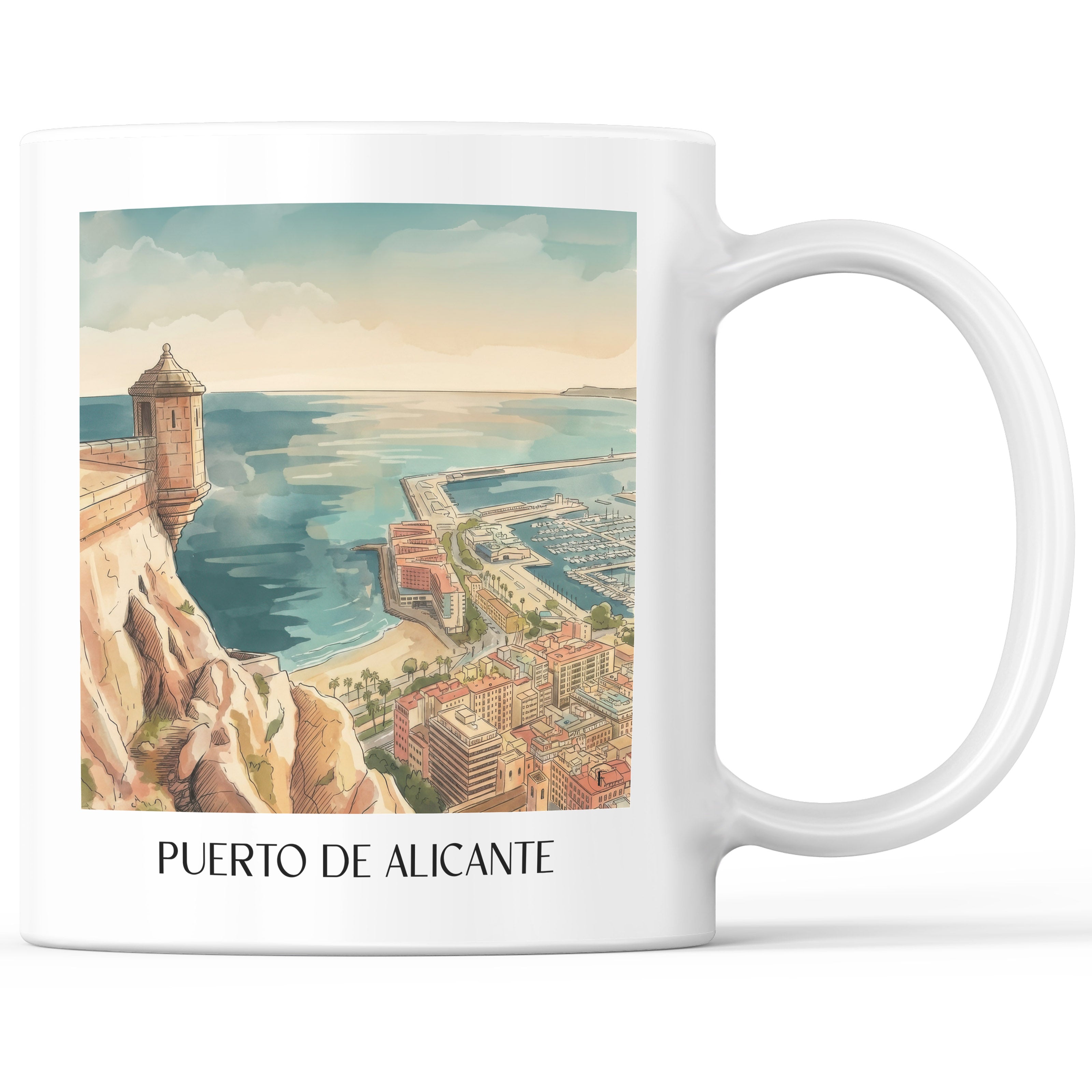 Puerto de Alicante Kaffeebecher - Spanien - Spanien Becher - Kaffeetasse im Aquarell Stil - favplace
