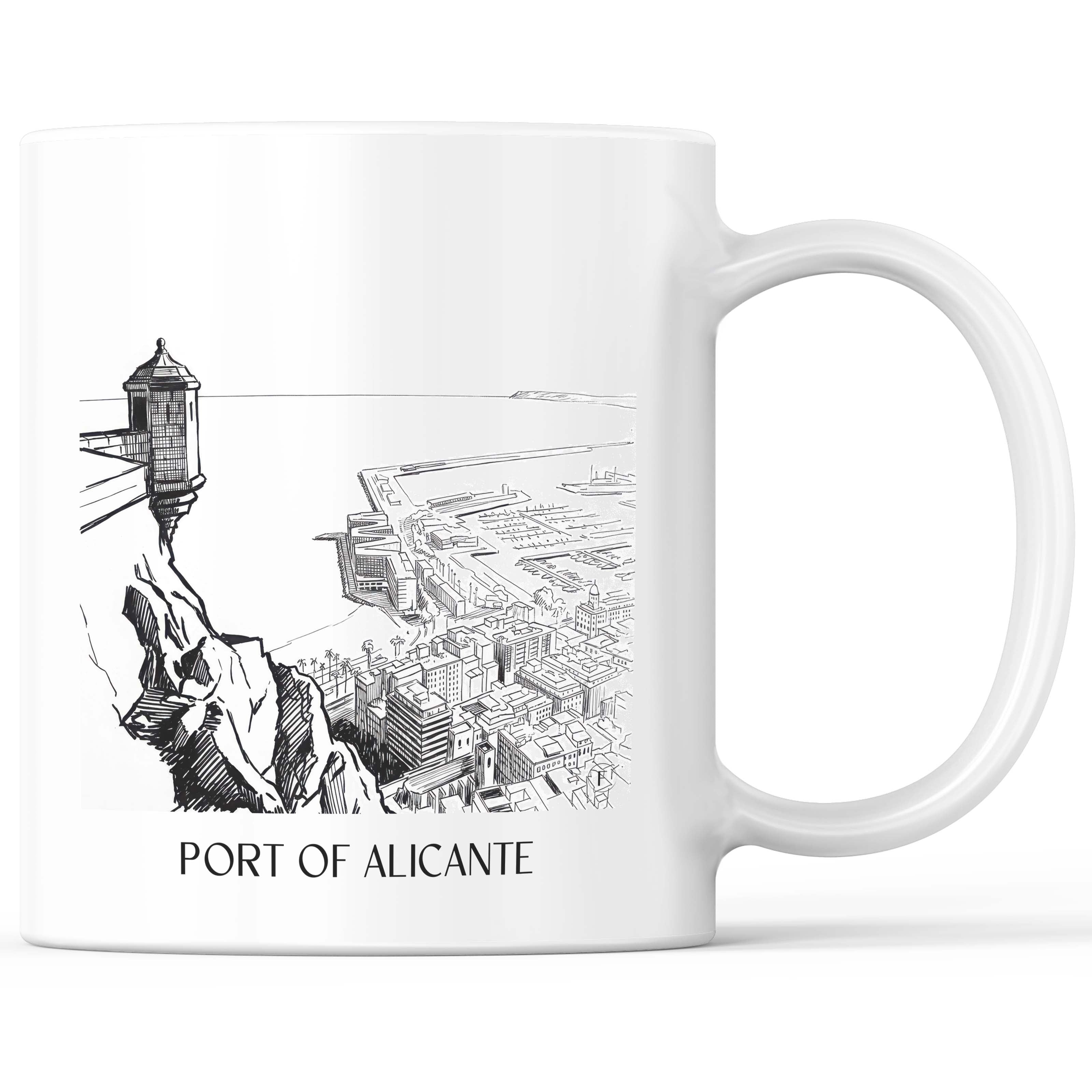 Puerto de Alicante Kaffeebecher - Spanien - Spanien Becher - Kaffeetasse im Skizze Stil - favplace