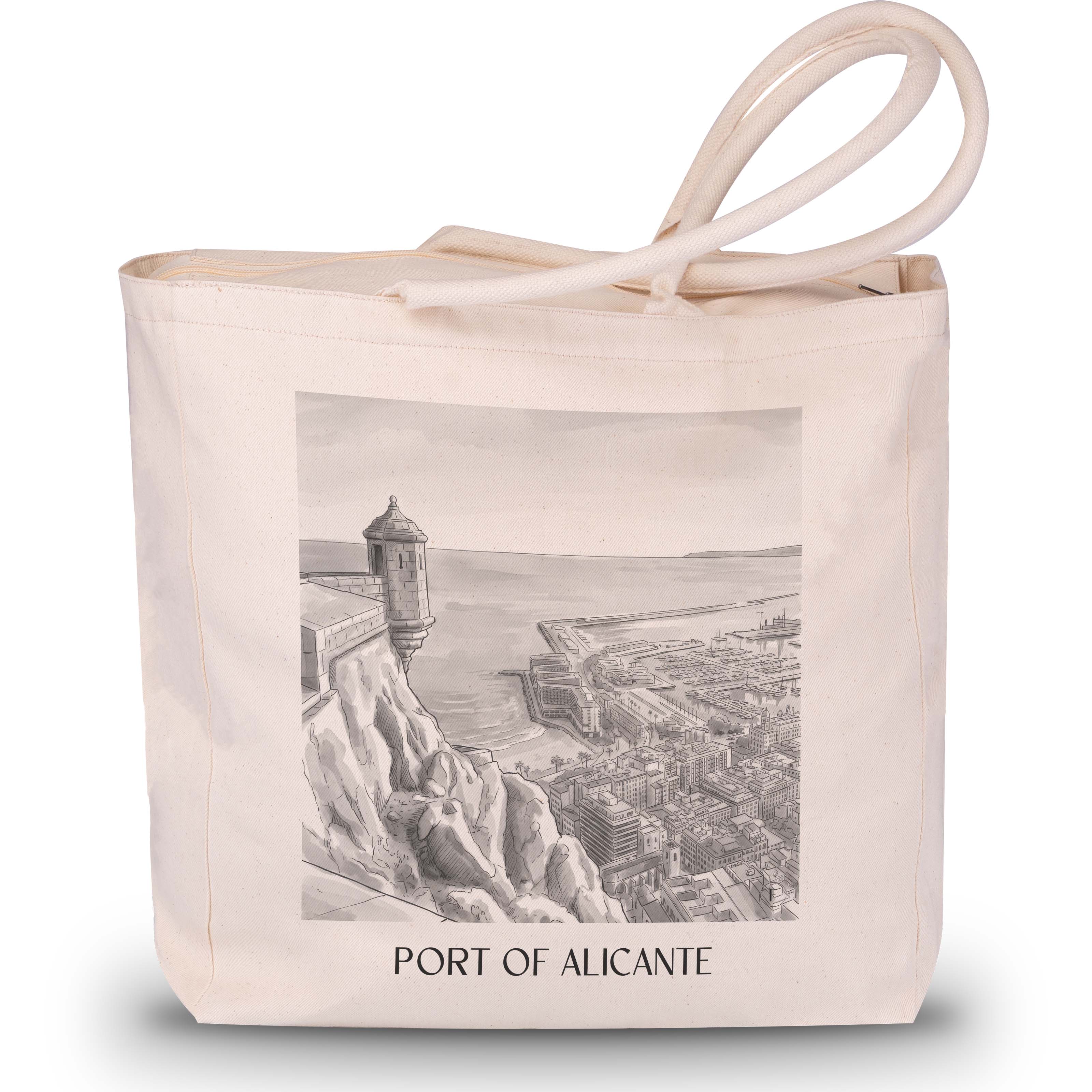 Puerto de Alicante Shopping Tasche - Spanien - Spanien Tote Bag - Einkaufstasche im Aquarell Schwarz-Weiß Stil - favplace