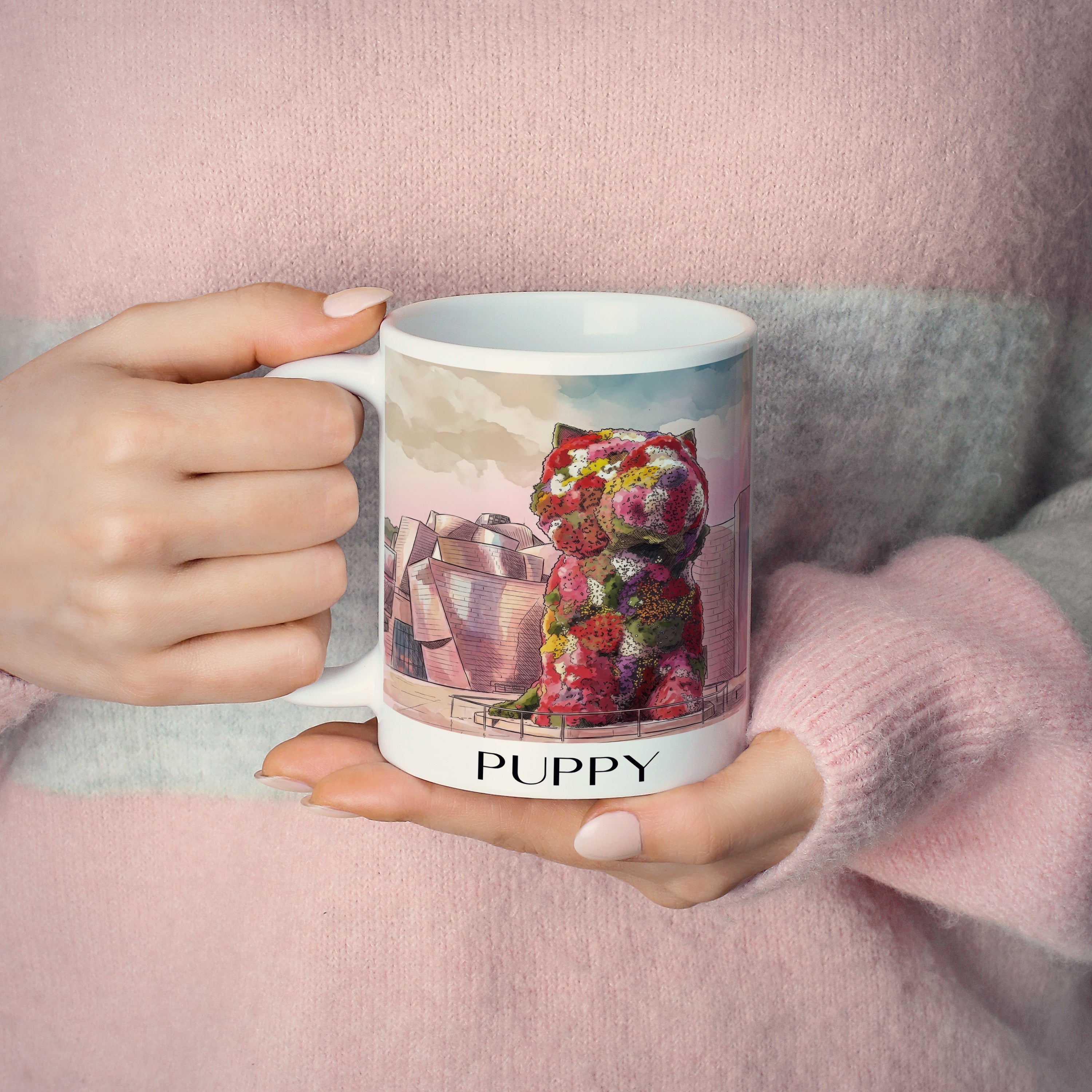 puppy-bilbao-spanien-kaffeebecher-aquarell-pink-rosa